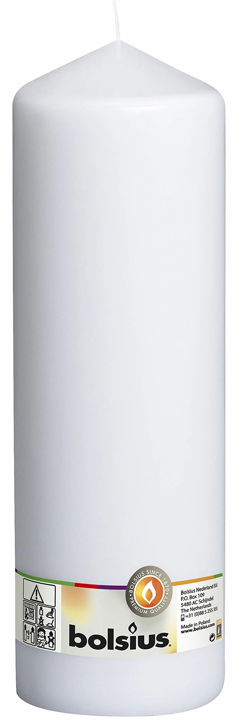 Bolsius - Bougies pilier lisses - Blanc - 30 cm - Lot de 4 Bougies - Bougies décoratives - Longueur de combustion : 175 heures - Non parfumées