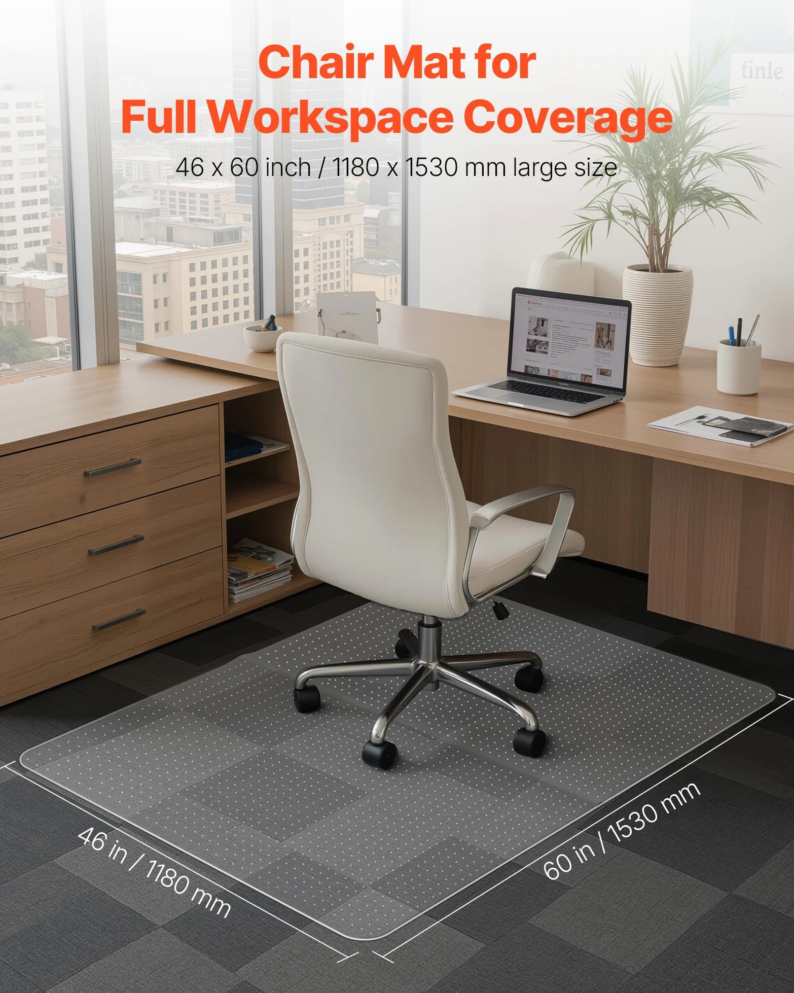 VEVOR Tapis de chaise de bureau 117,8 x 152,4 cm, tapis de protection de sol transparent avec crampons, antidérapant et facile à nettoyer, glisse lisse sous le bureau pour la maison et le bureau