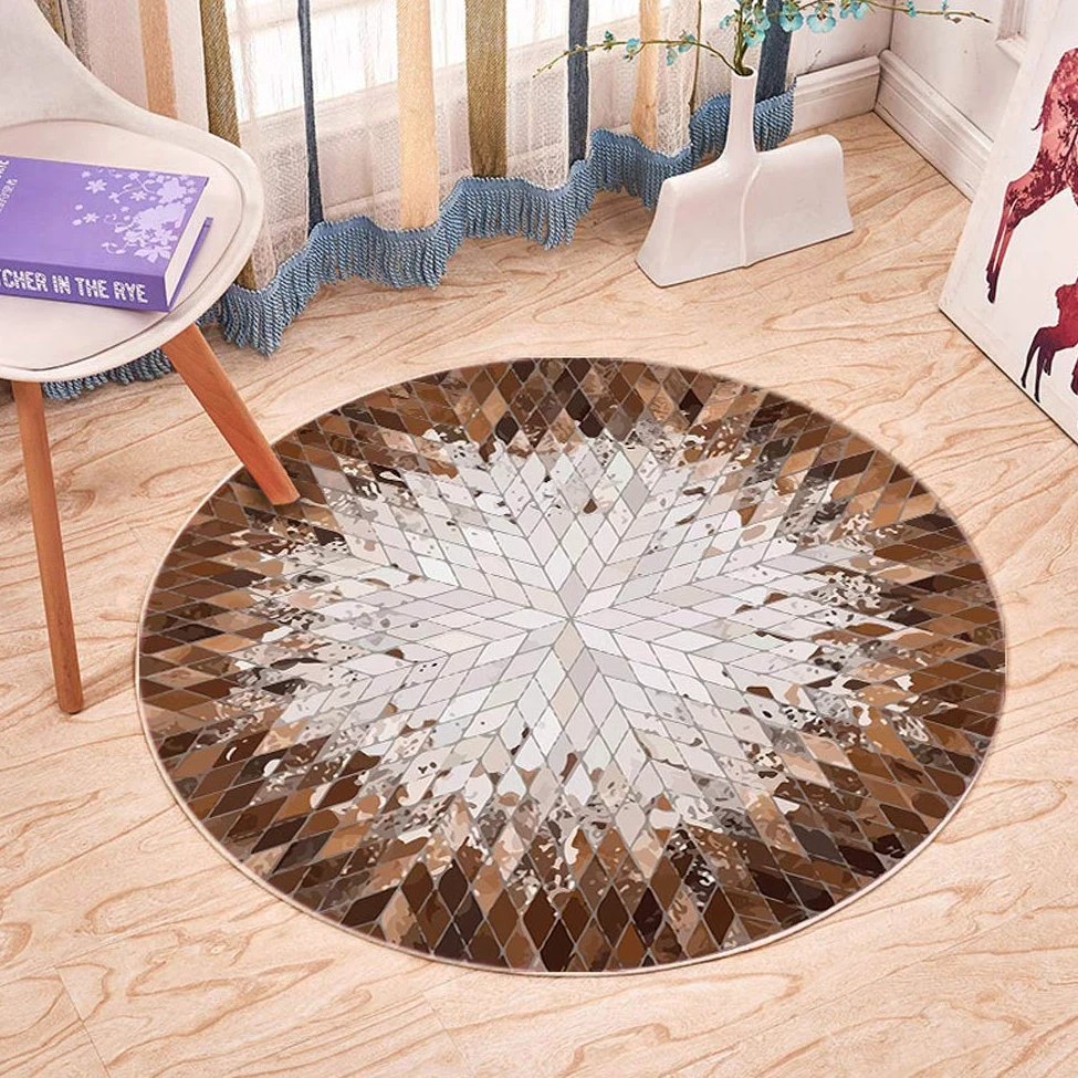 GUOCU Ronde Tapis,Indoor Tapis Moelleux de Salon,Chambre Motif Géométrique de Moquette Anti-Glissant Carpette Abstrait Rayures Tapis Lavable,Tapis de Sofa/Chaise,Tapis de Chien Coussin A 180CM