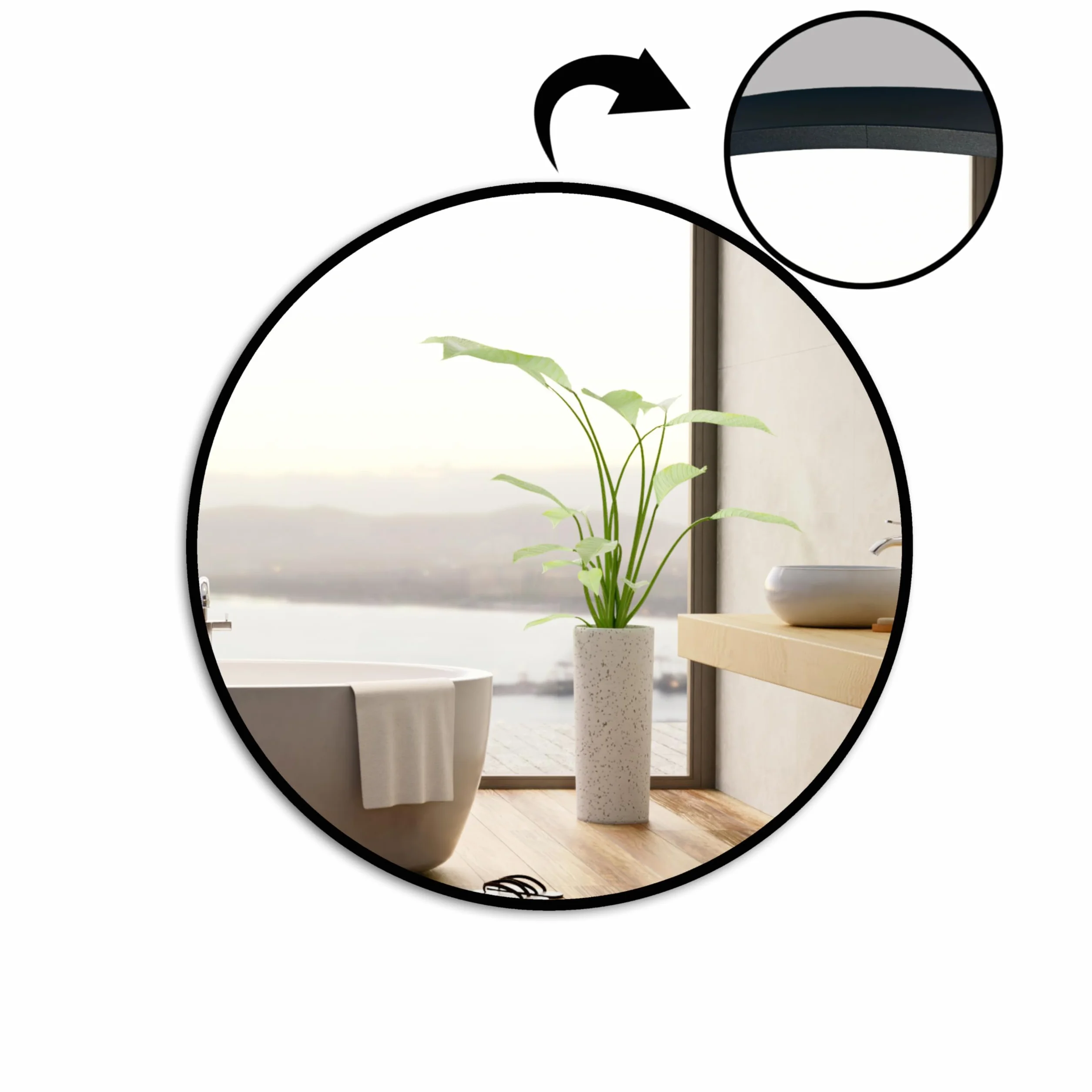 Ramix Miroir Mural dans Cadre en Aluminium revêtu par pulvérisation - Noir - Loft rectangulaire - Rond - pour Salon, Chambre à Coucher, Salle de Bain, Dressing, Couloir (Noir, K1-diamètre 40cm)