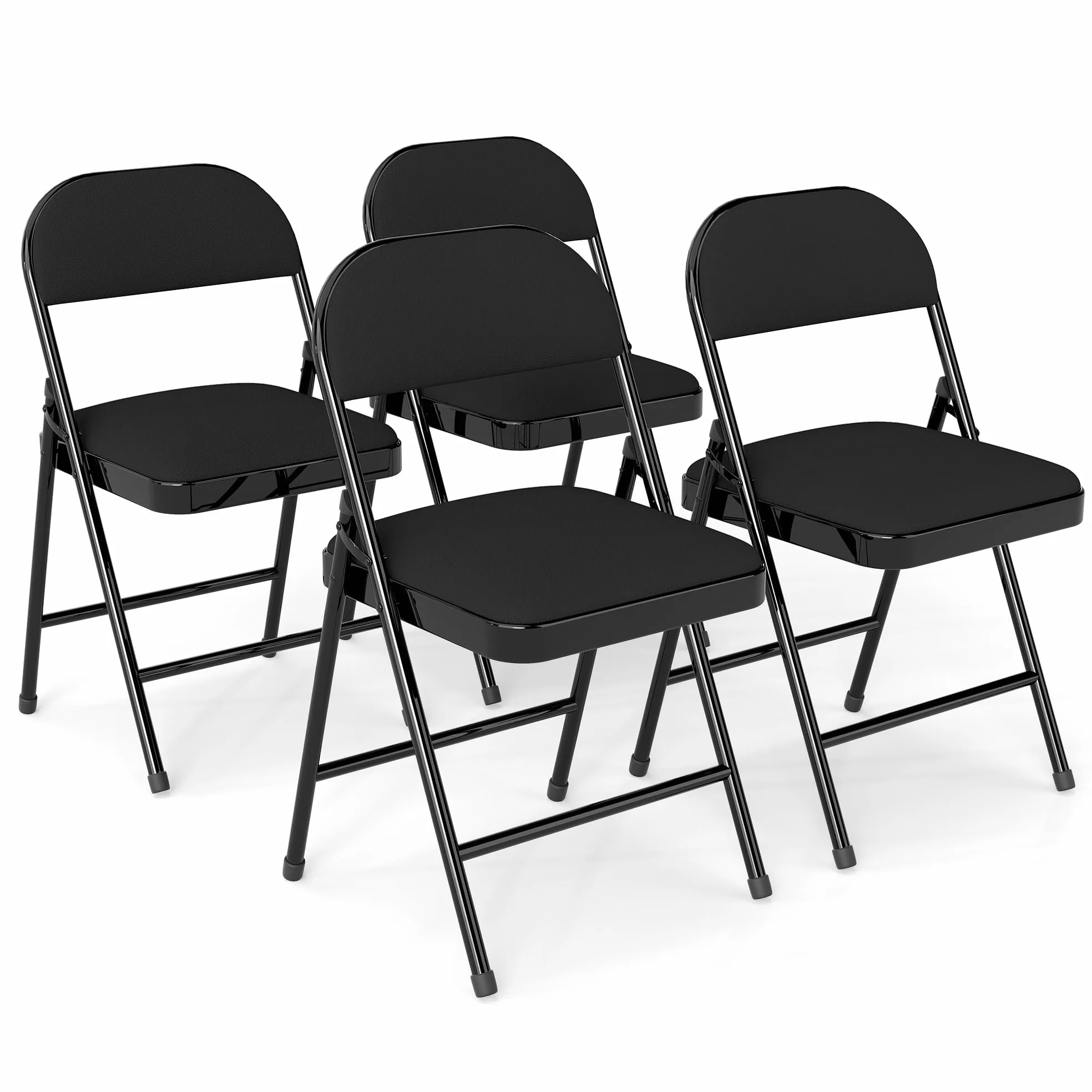 Chaises Pliantes en Similicuir avec Assise rembourrée, Structure en Acier, Lot de 4, idéales pour Les événements, la Maison et Le Bureau.Noir