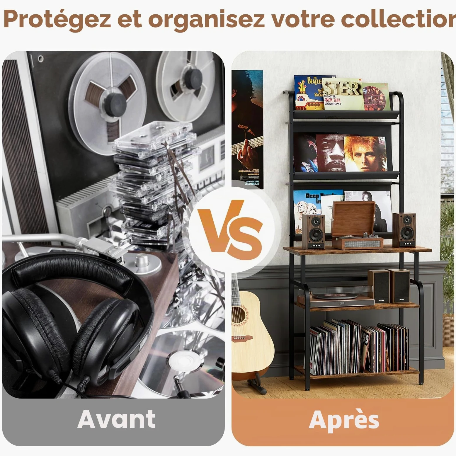 6 étages Platine Support Vinyle Rangement,Présentoir pour Disques Vinyles avec 3 étages rangement de disques vinyles,Armoire Table de Tourne,Tourne Disque Vinyle Stockage pour Salon,Studio,78x169x38cm