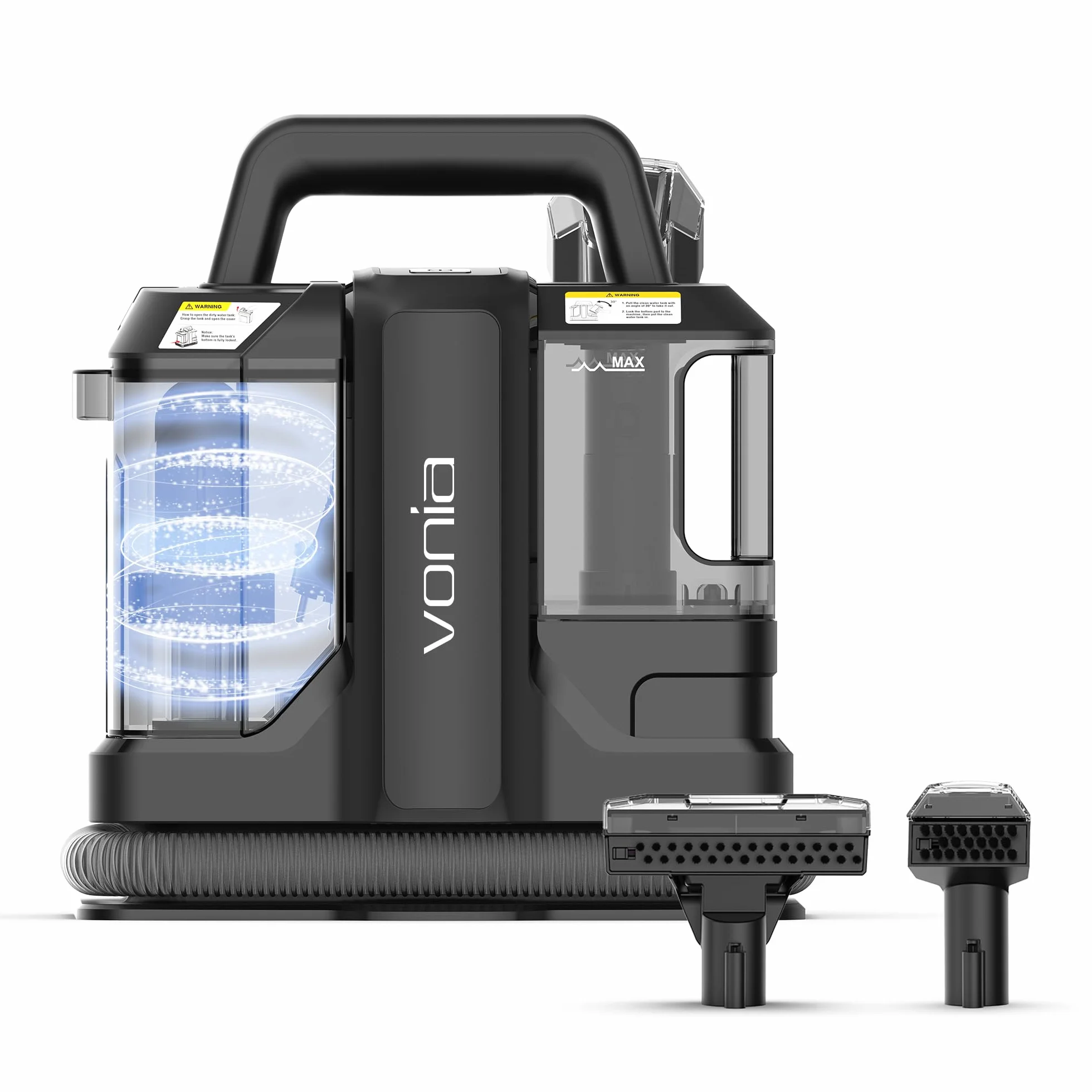 Vonia Machine à Nettoyer les Tapis Portable – Nettoyeur de Tapis Haute Succion 450W | Nettoyeur à Main pour Taches de Canapé, Canapé, Tapis, Sièges de Voiture, Matelas et Nettoyage des Tissus (Noir)