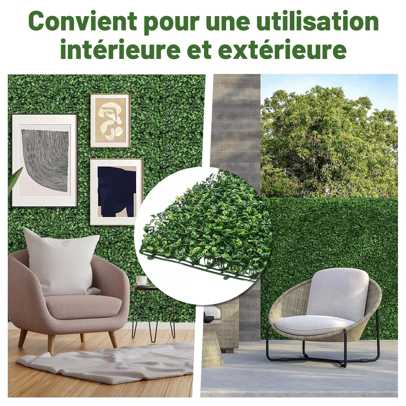 uyoyous Lot de 12 parois en plantes artificielles pour jardin - Protection contre les UV - 60 x 40 cm - Vert foncé