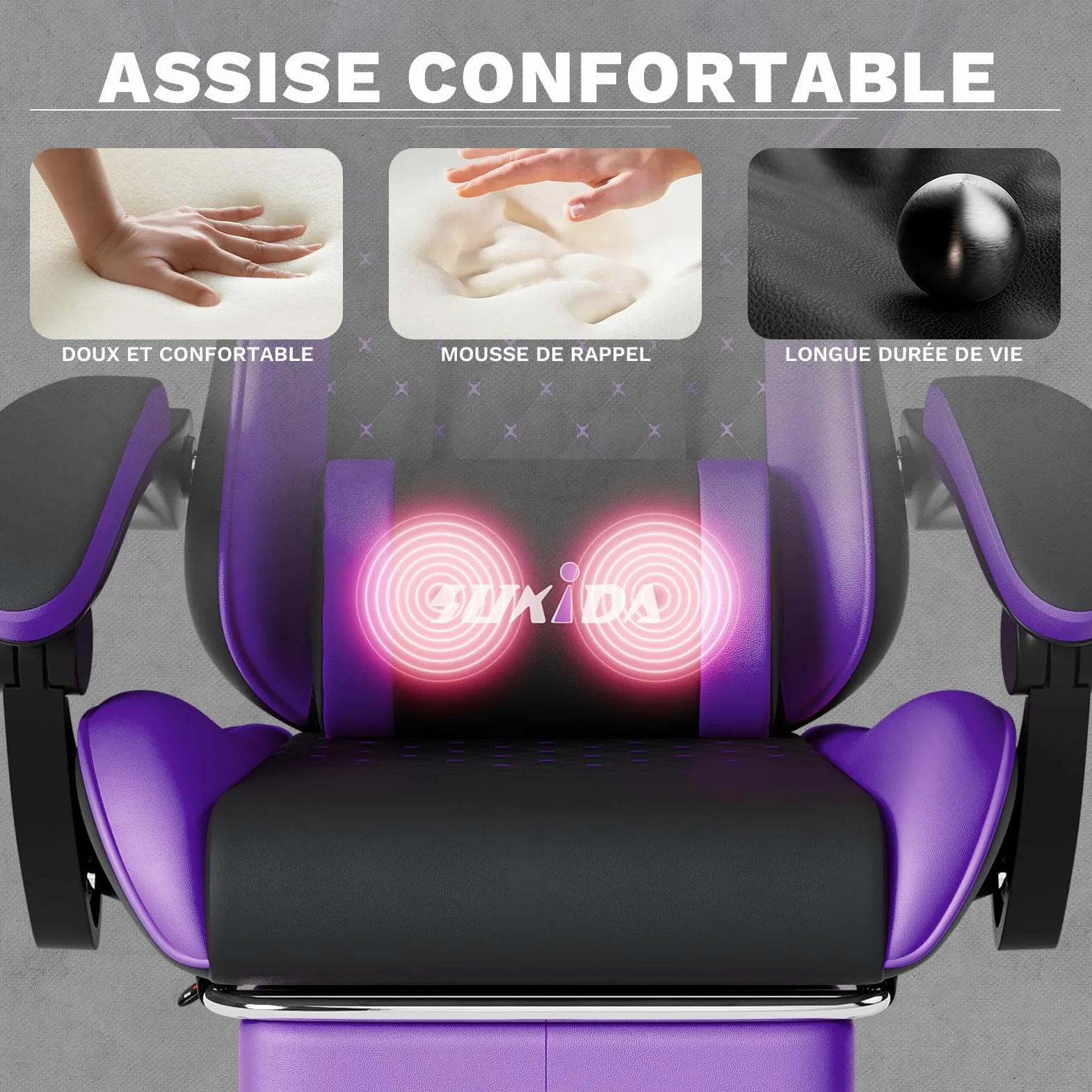 SUKIDA Chaise de Jeu, Chaise d'ordinateur Ergonomique avec Repose-Pieds, Chaise de Bureau Confortable avec appuie-tête, Chaise de Jeu Massage pour Adulte, Chaise d'ordinateur réglable en Hauteur