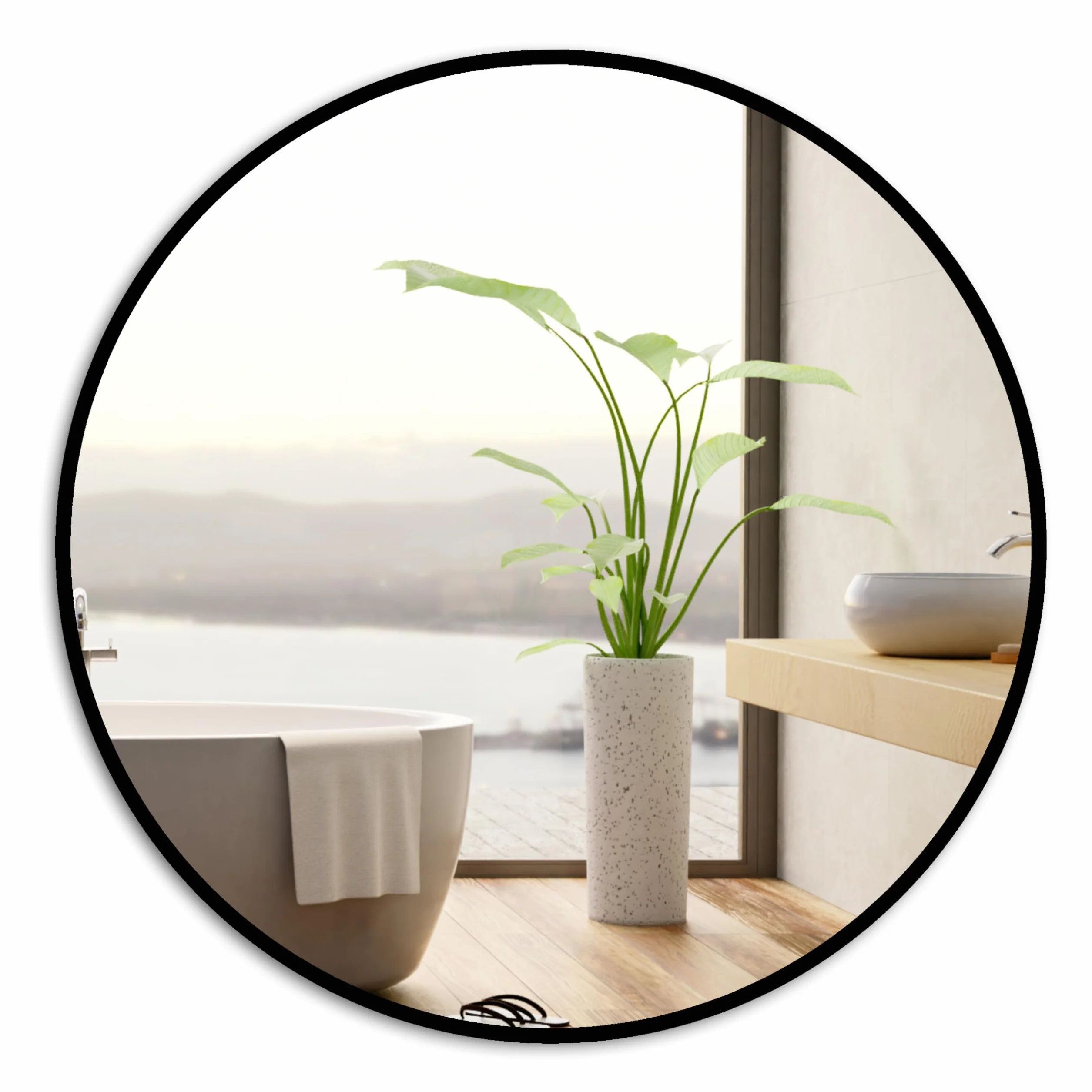 Ramix Miroir Mural dans Cadre en Aluminium revêtu par pulvérisation - Noir - Loft rectangulaire - Rond - pour Salon, Chambre à Coucher, Salle de Bain, Dressing, Couloir (Noir, K1-diamètre 40cm)
