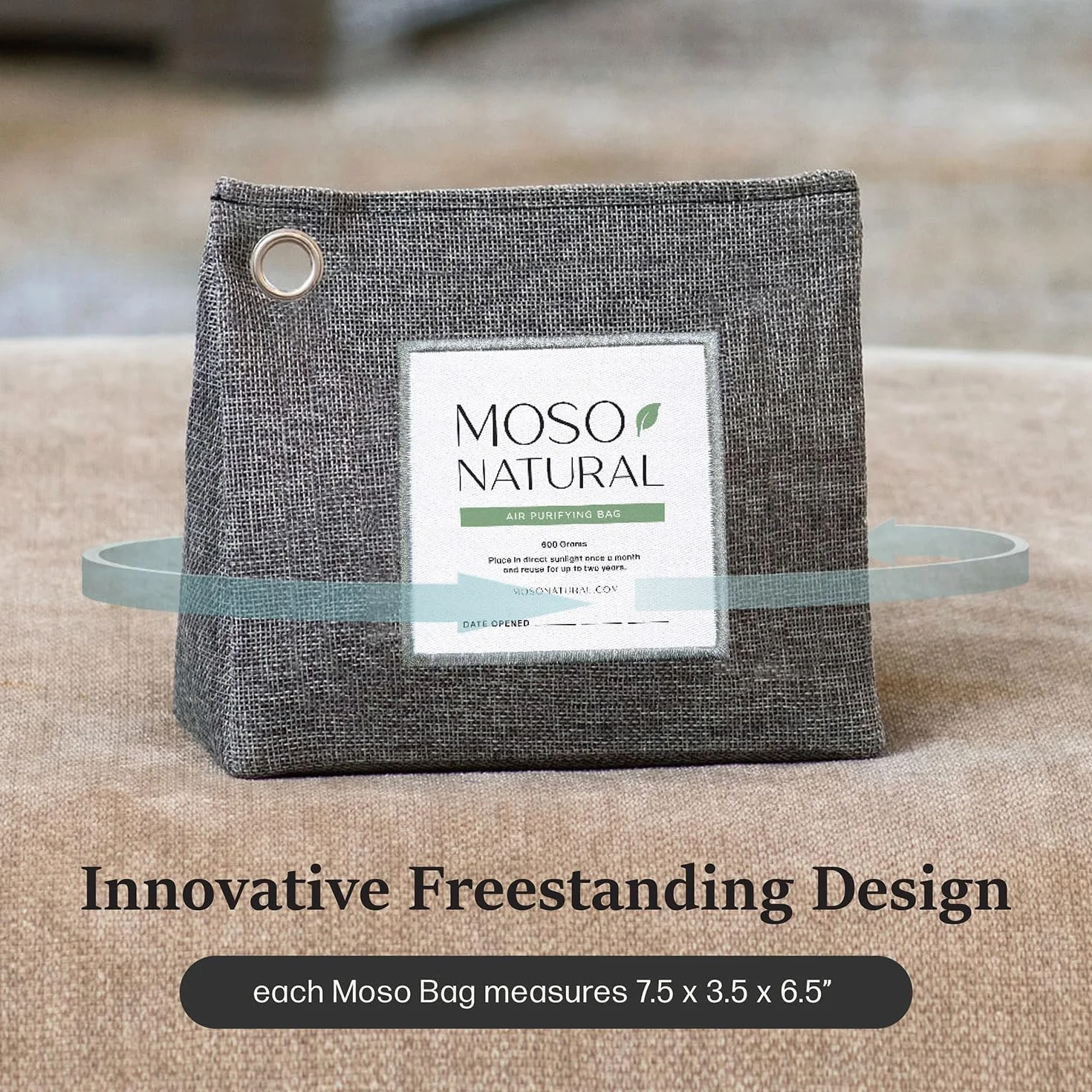 Moso Natural Sac purifiant d'air de 600 g | Absorbeur d'odeurs de charbon de bambou de qualité supérieure | Désodorisant pour grands espaces, chambre, cuisine, sous-sol | Éliminateur d'odeurs
