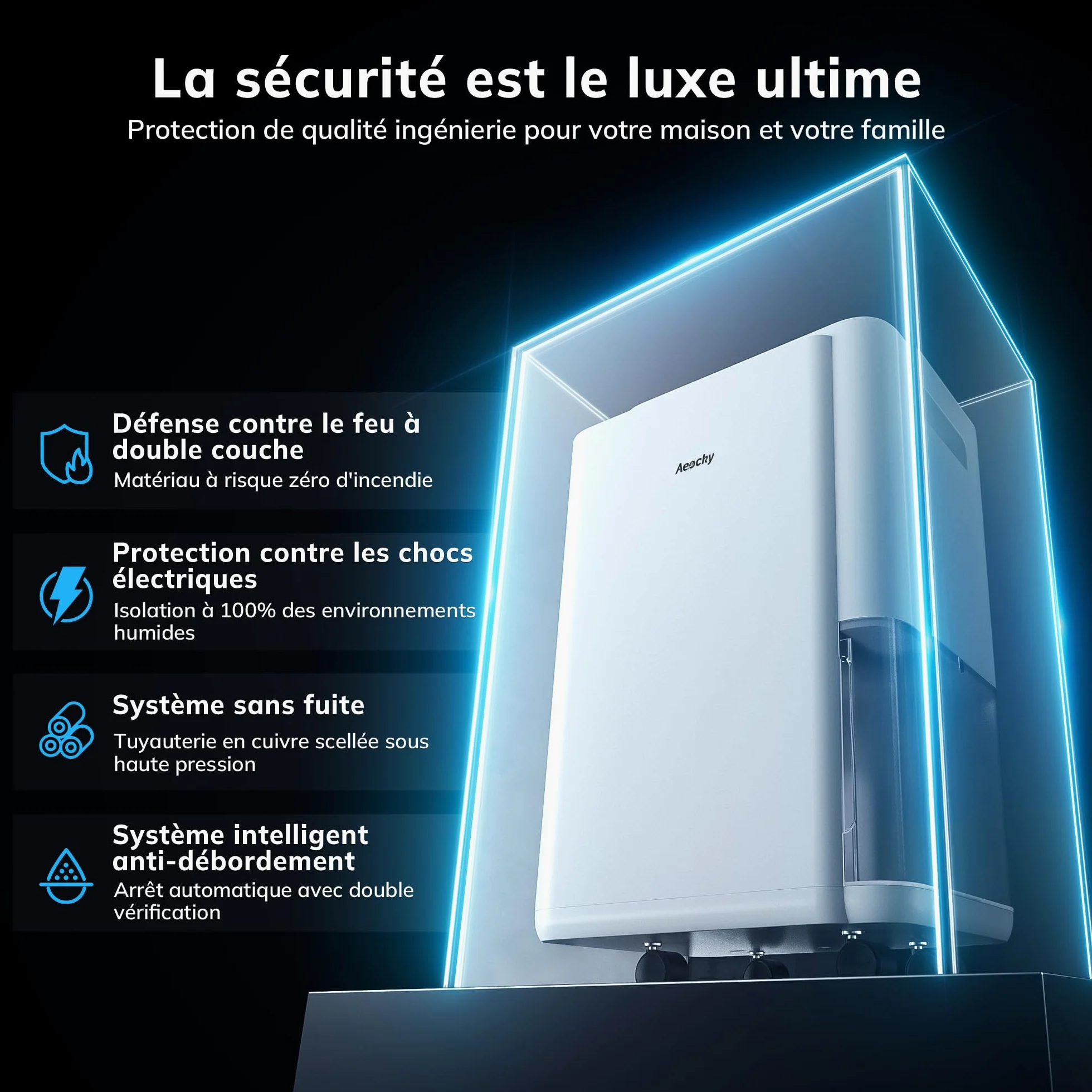 AEOCKY Déshumidificateur 25L/d, applicable à 200 m³ (50 m²), déshumidificateur à compresseur intelligent avec tuyau de vidange, pour sécher les vêtements, chambre, salle de bain, sous-sol