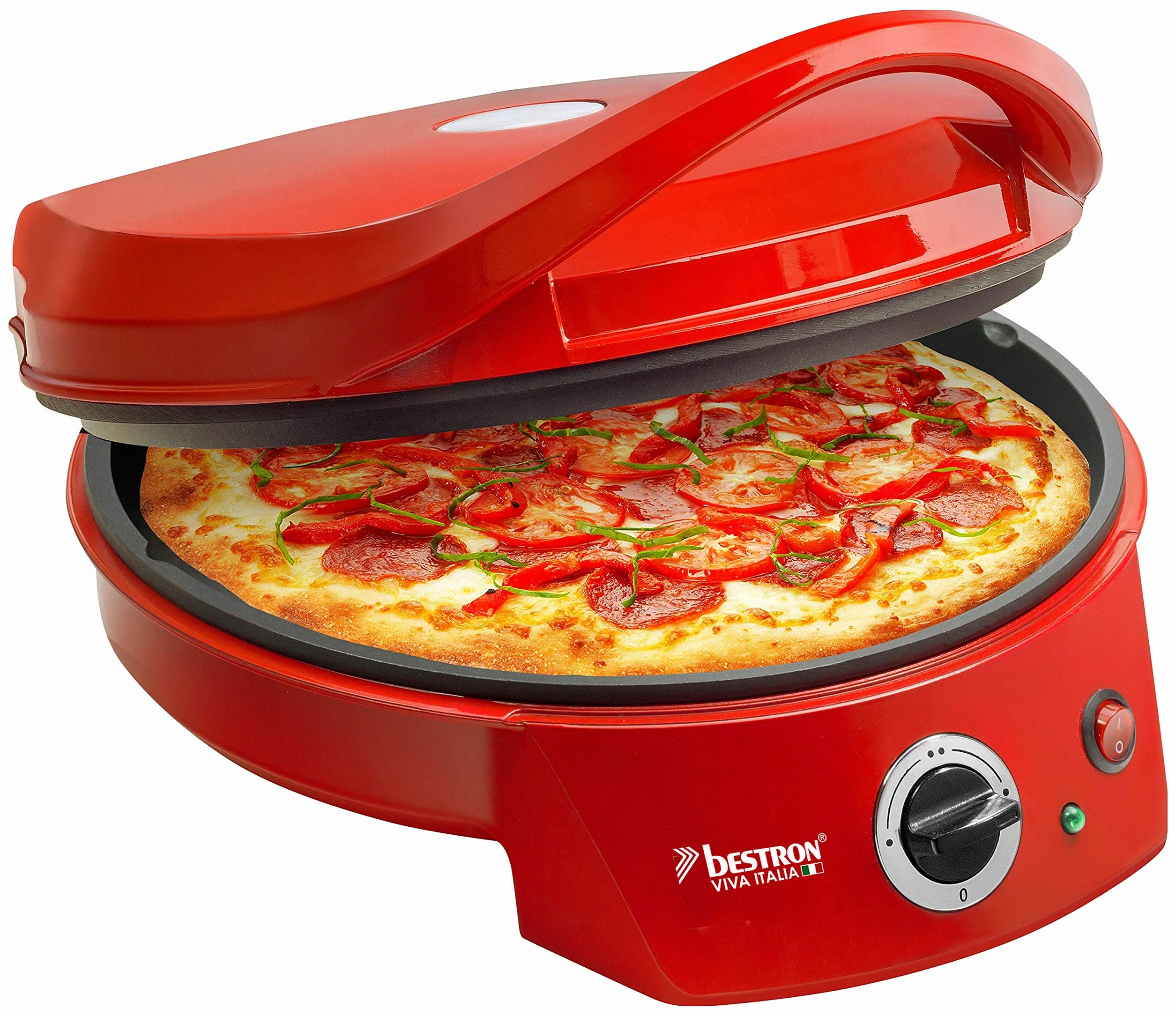Bestron Four à Pizza Électrique, Four à Pizza Jusqu'à 230°C, Chauffage Haut/Bas pour Pizza Faite Maison Ou Surgelée, Tarte Flambée, Quiche Ou Wraps Jusqu'à Ø 27Cm, 1800 Watts, Couleur: Rouge