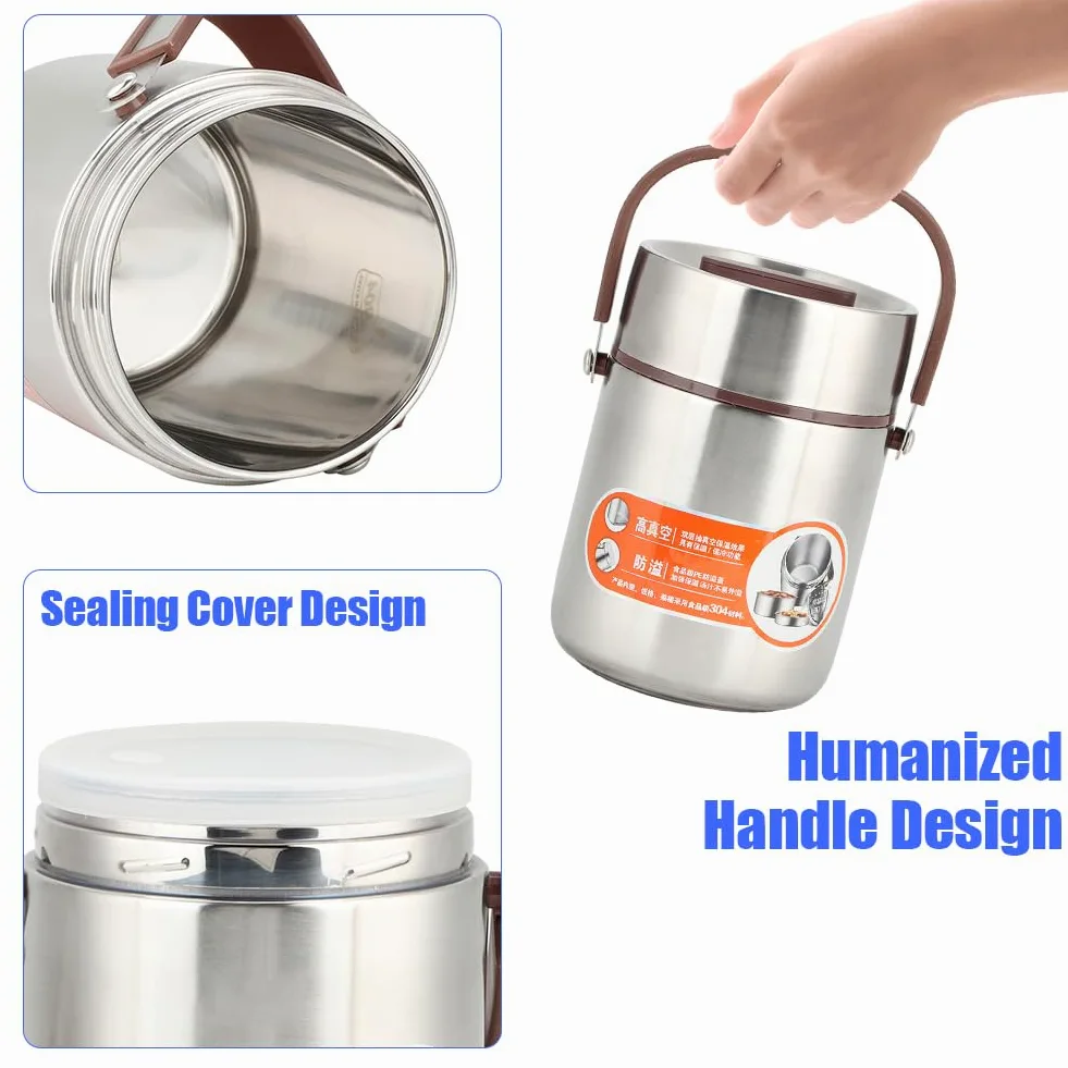 Thermique pour aliments et boissons chauds, boîte à lunch Récipient isotherme pour aliments Bocal sous vide Grande capacité en acier inoxydable Bento Flask Soup Garder au chaud Bouche large(1.6L)