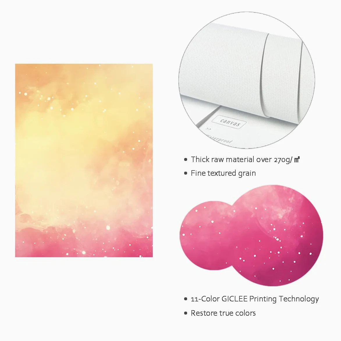 Via Vela Art mural abstrait galaxien en toile Décorations en dégradé rose et jaune chaud Affiches de rêve Ciel étoilé Peinture murale pour la décoration de la chambre 60x80cm