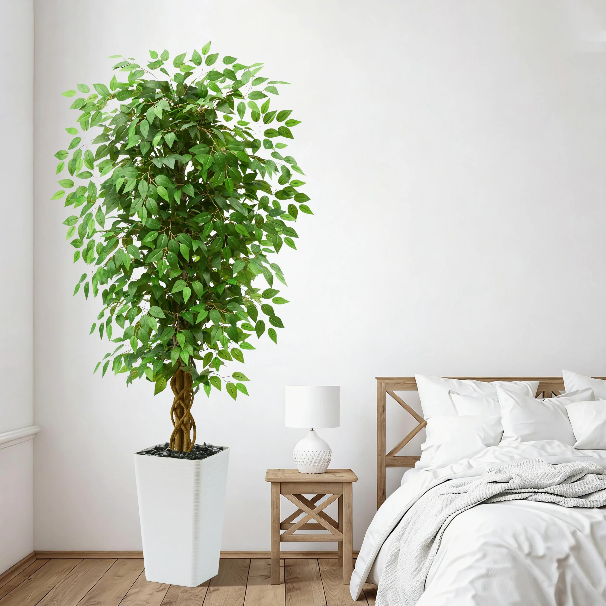 150cm Plantes Artificielles Ficus - Grande Arbre Artificiel, avec Troncs Incurvés Naturels, Fausse Plante pour Une Utilisation Intérieure et Extérieure, Bureaux, Salons ou Décoration de La Maison.