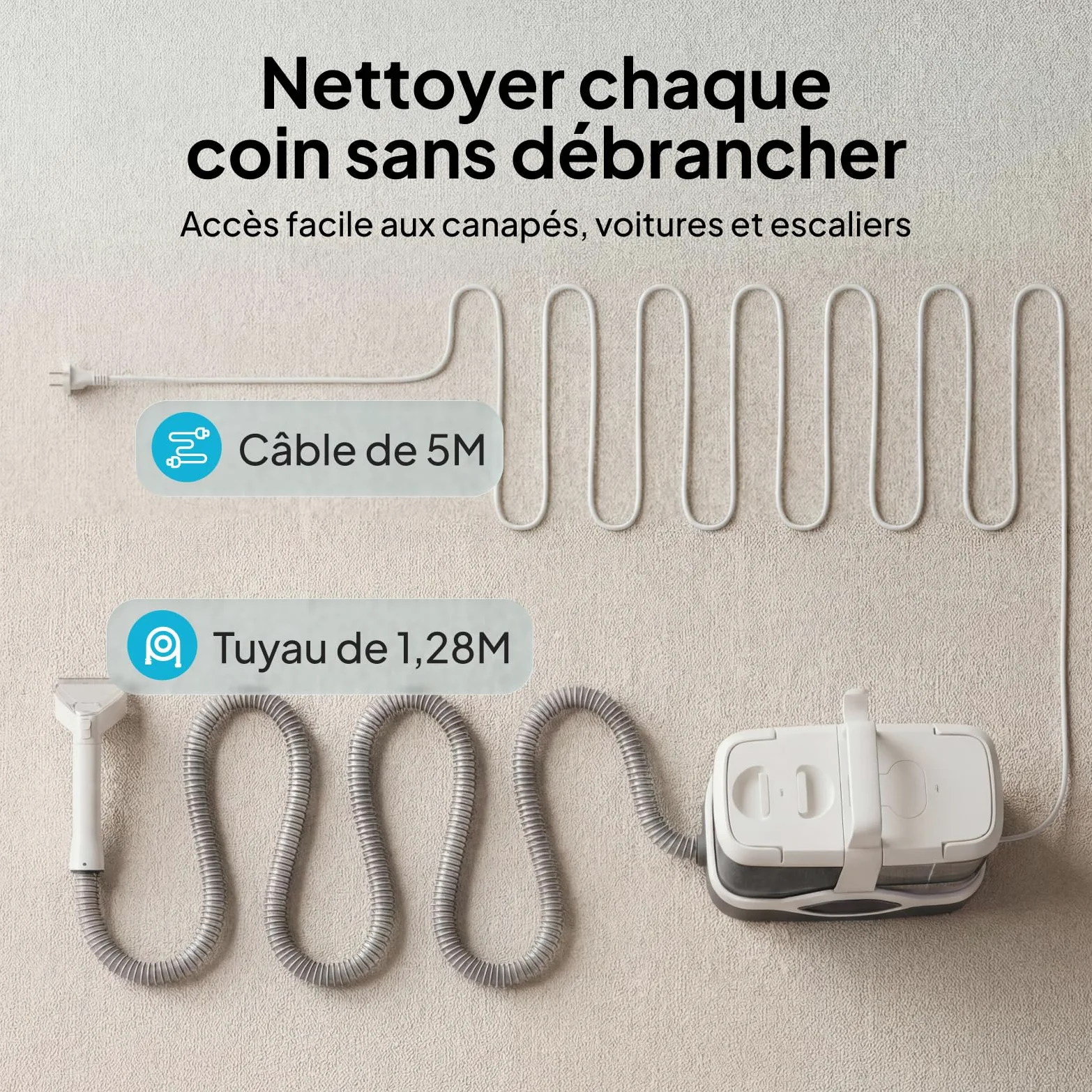 Livatro Shampouineuse Nettoyeur Canapé Tissu, 600W 16KPa Injecteur Extracteur, Fonction Autonettoyante, Réservoir 2,3 L, Compact et Portable, Shampouineuse Canape pour Tapis, Moquettes, Meubles, Auto