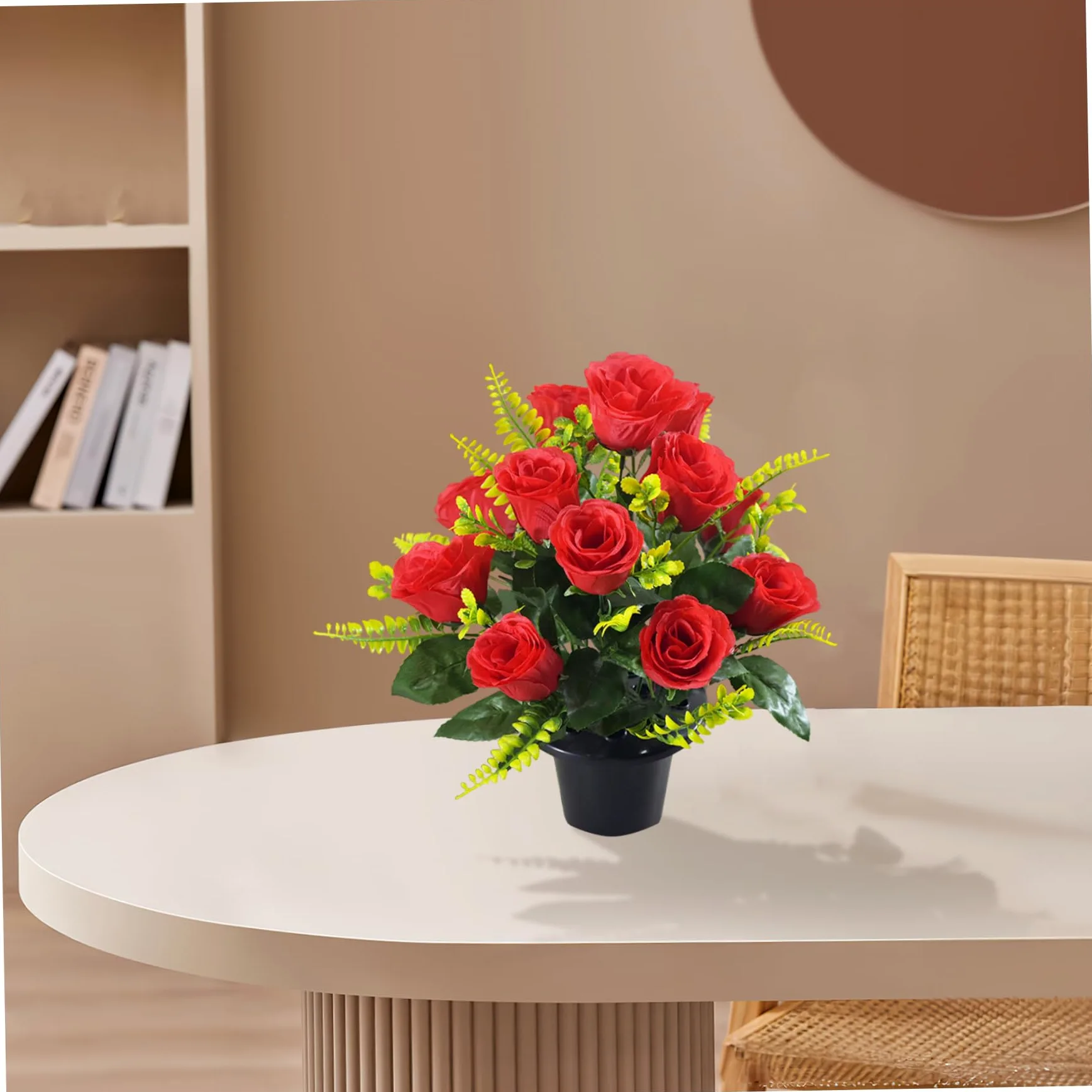 Fleurs de cimetière avec Roses de cimetière en Pot nécessitant Peu d'entretien avec têtes Fleurs en Tissu Soie, Roses artificielles pour Tombe, et funérailles.