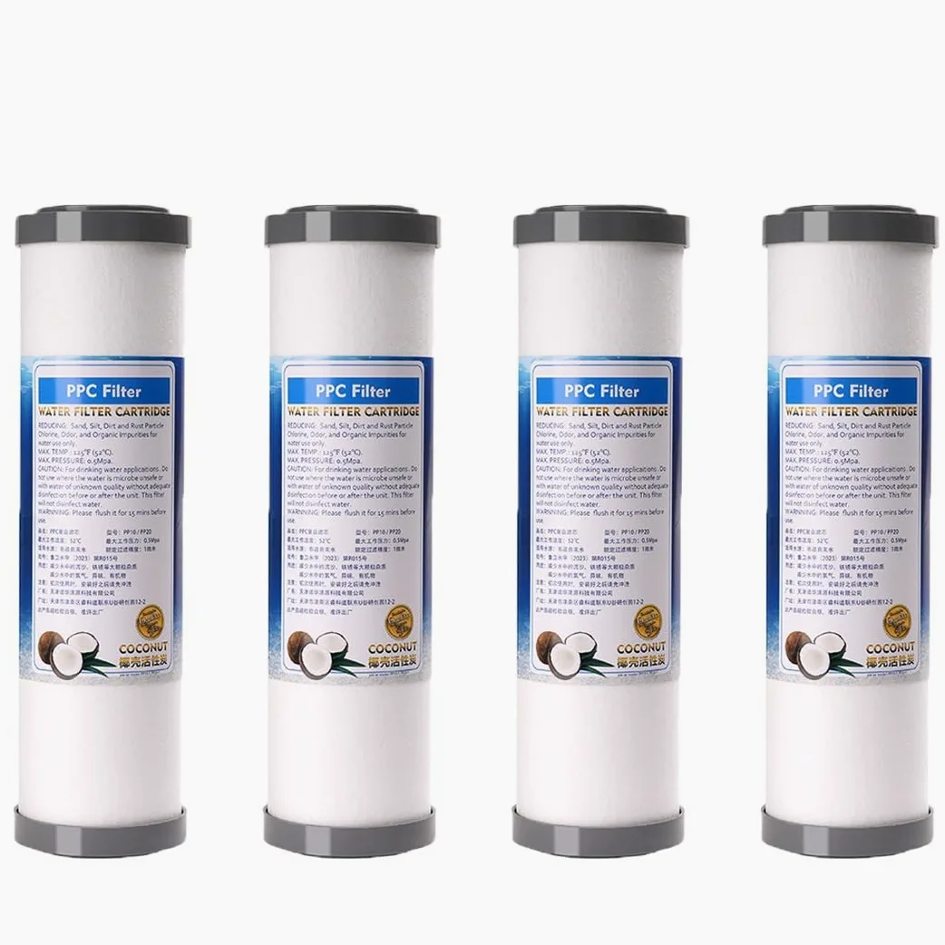 Lot 4 cartouches filtrantes composites PPC, mesurant 25,4 cm x 6,9 cm, avec une précision filtration 1 micron, cartouches filtrantes rechange d'eau domestique