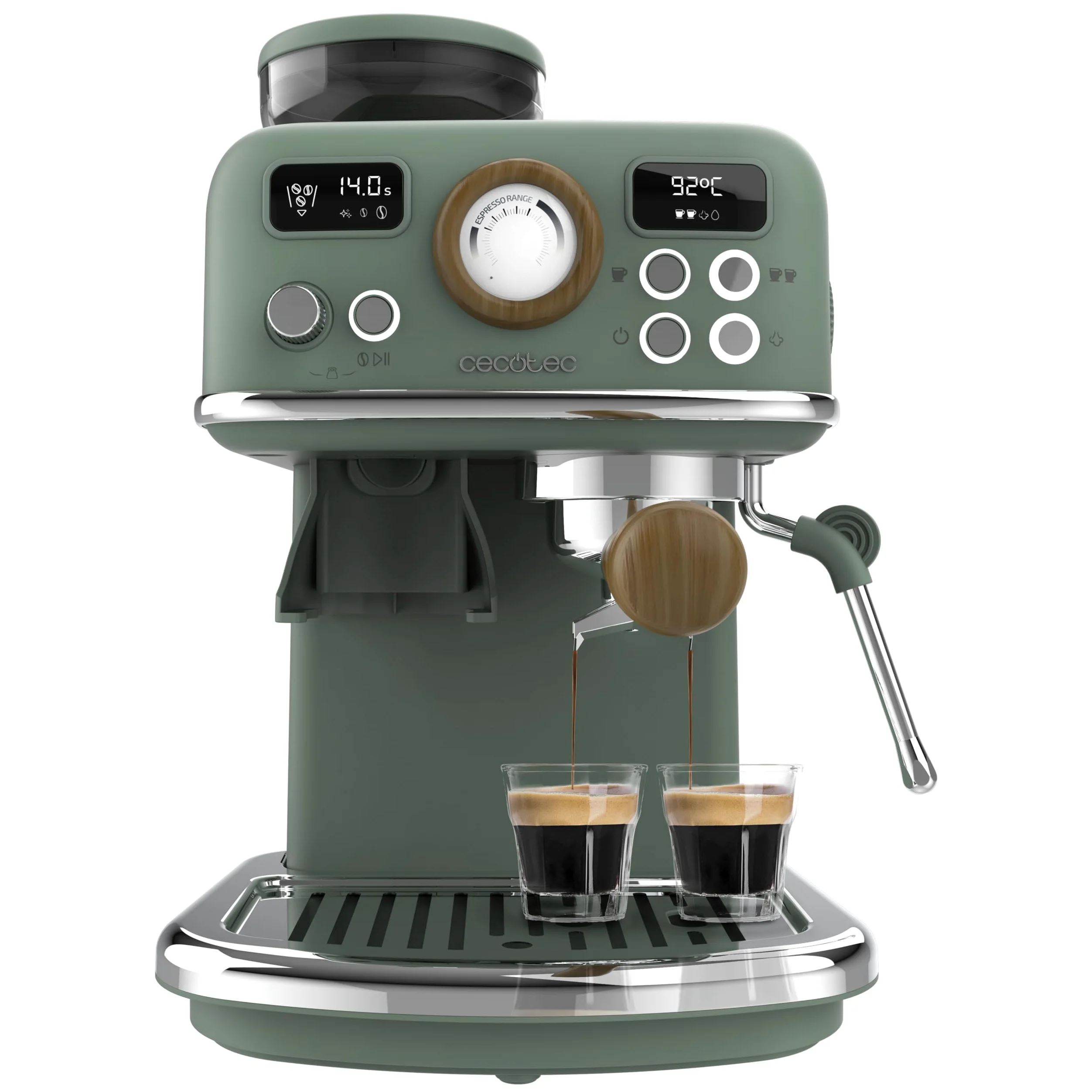 Cecotec Machine à Café Expresso Manuelle Power Espresso 20 Tradizionale Grind. 1500 W, Moulin 20 Niveaux, 20 Bars, PID, Thermoblock, Steamer, Cold Brew, Café Fraîchement Moulu avec Crème Parfaite