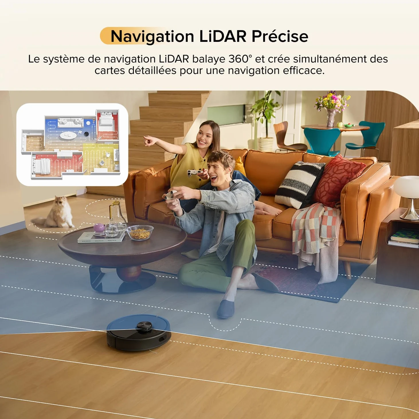 roborock Q7 M5 Set Aspirateur Robot Laveur 10 000 Pa, Double Conception Anti-Enchevêtrement, Durée de Nettoyage Prolongée, Navigation avec LiDAR Précis, APP, Noir
