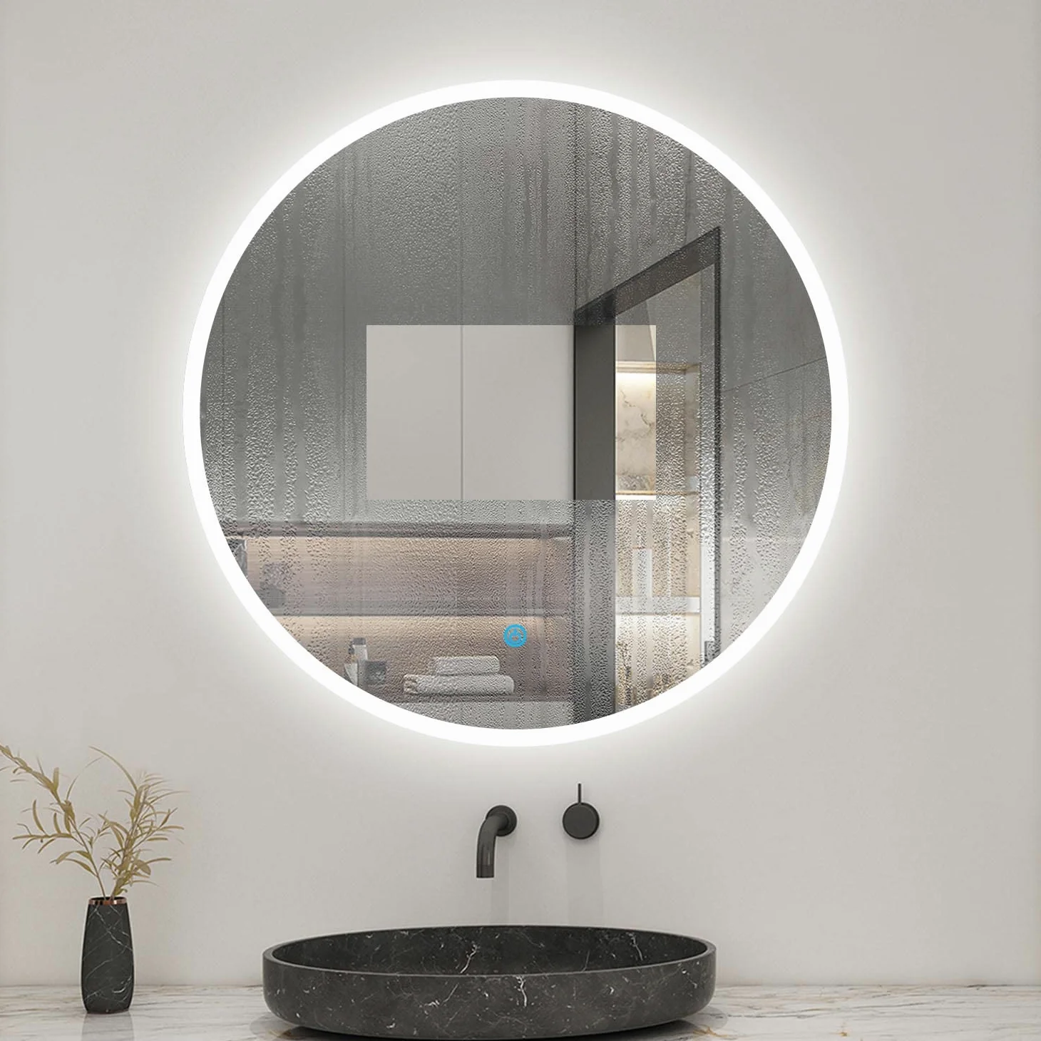 AICA Miroir Salle de Bain Rond 80cm Anti-buée +dimmable + mémoire, Miroir Lumineux LED