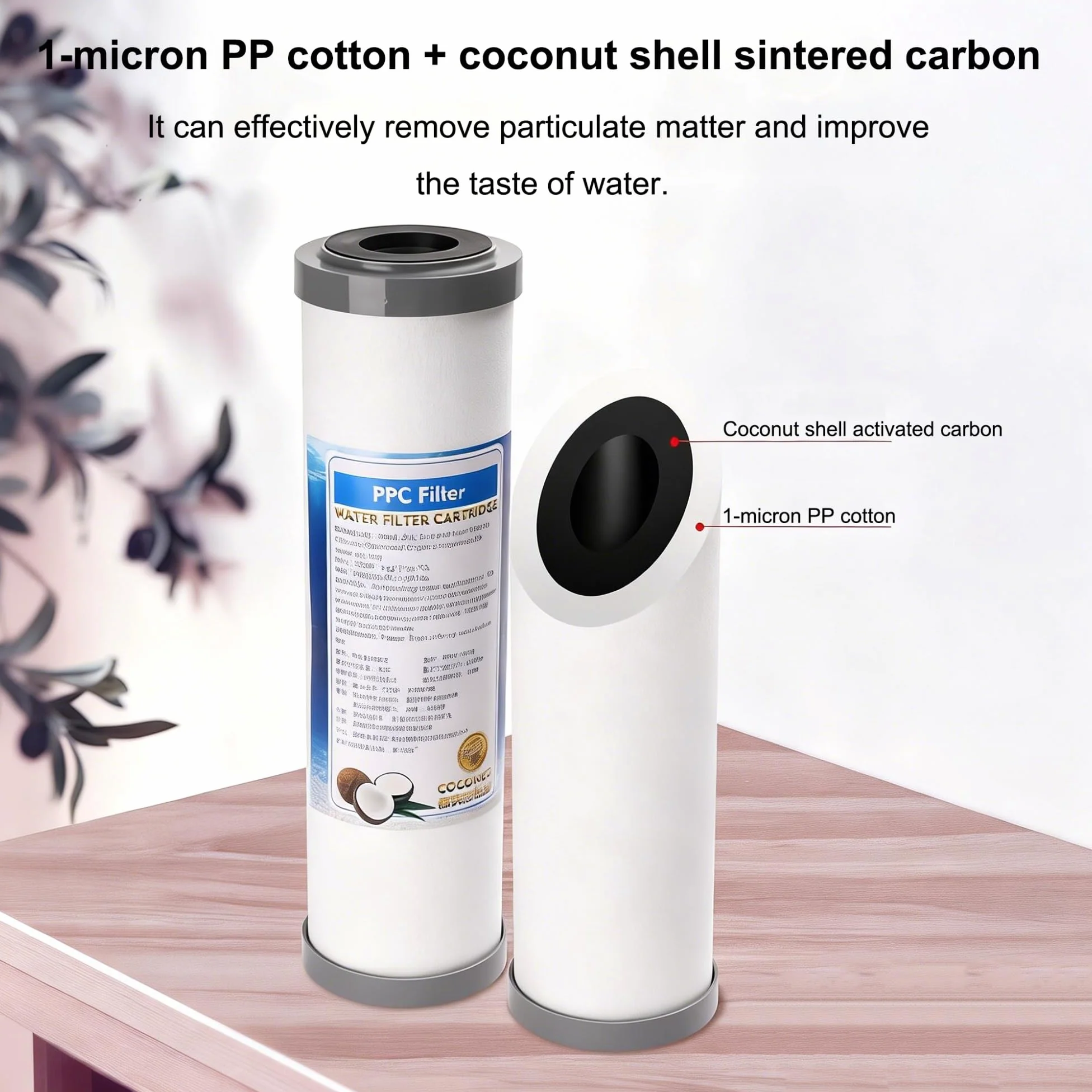Lot 4 cartouches filtrantes composites PPC, mesurant 25,4 cm x 6,9 cm, avec une précision filtration 1 micron, cartouches filtrantes rechange d'eau domestique