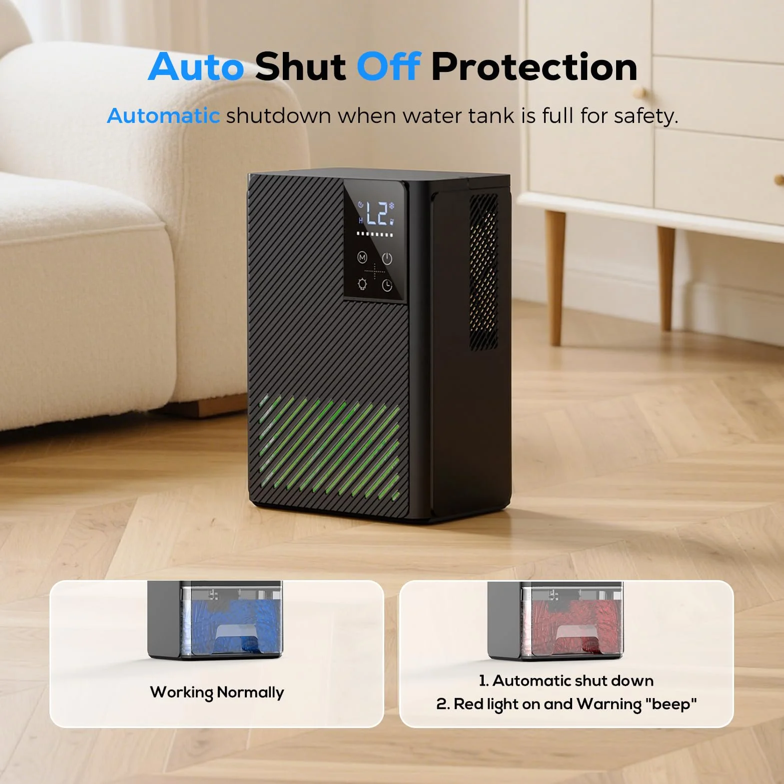 Deshumidificateur d Air 2500ML, Déshumidificateurs Electrique Silencieux Econome en Energie, Anti Moisissure, Auto-Arrêt & Dégivrage, Minuterie, LED 7 Couleurs, Idéal pour Chambre/Salle de Bains