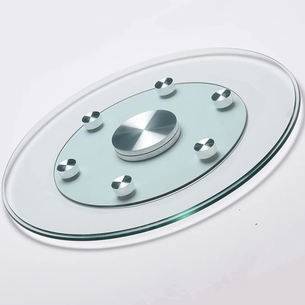 Plateau Tournant Transparent Grand, Plateau De Service Rotatif Robuste avec Roue Auxiliaire, Rond 60cm/70cm/80cm/85cm/90cm/100cm Plateau Rotatif en Verre Trempé (Size : 90cm/36in)