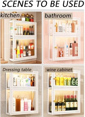 Armoire murale moderne avec porte en verre, solution de rangement peu encombrante pour salle de bain, bureau, salle à manger, salon, cuisine