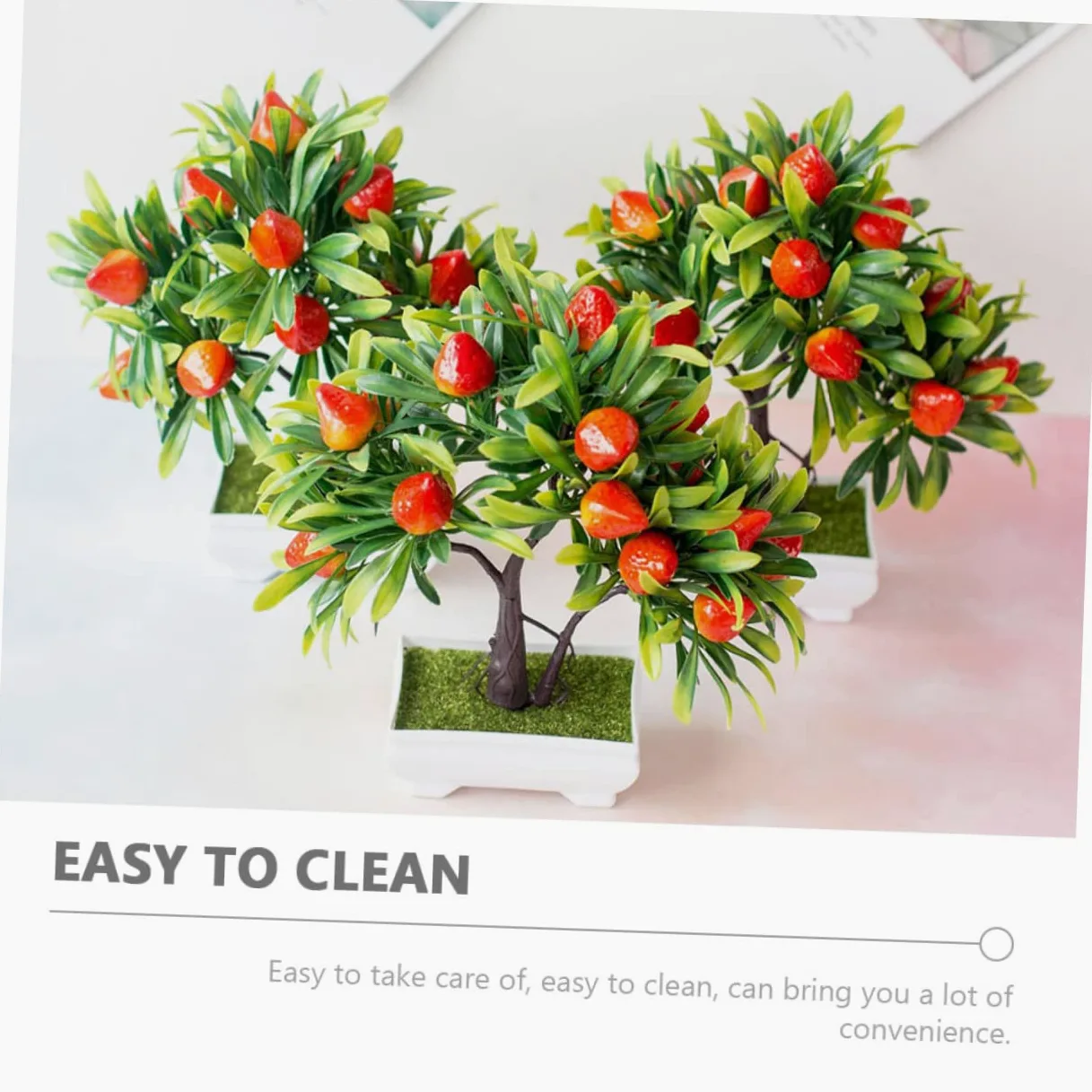 ABOOFAN 2 Pièces Simulation bonsaï arbousier Plantes artificielles Plantes d'intérieur fraisiers artificiels décor d'arbre aux Fraises Ornement Décoration de Bureau Faux arbousier Fruit