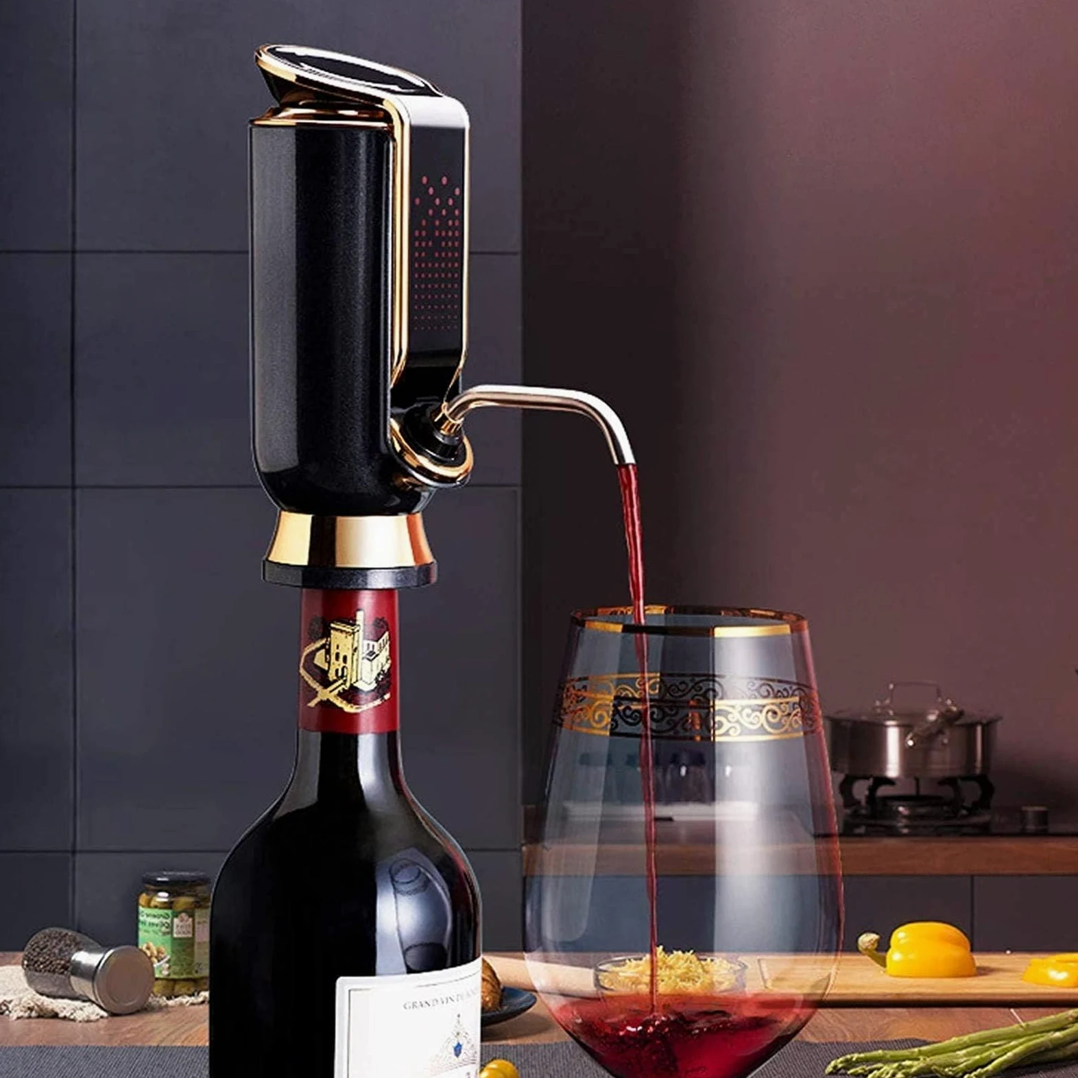 Aérateur de vin électrique à pompe – Bec verseur automatique avec écran LCD One-Touch – Décanteur de vin instantané portable