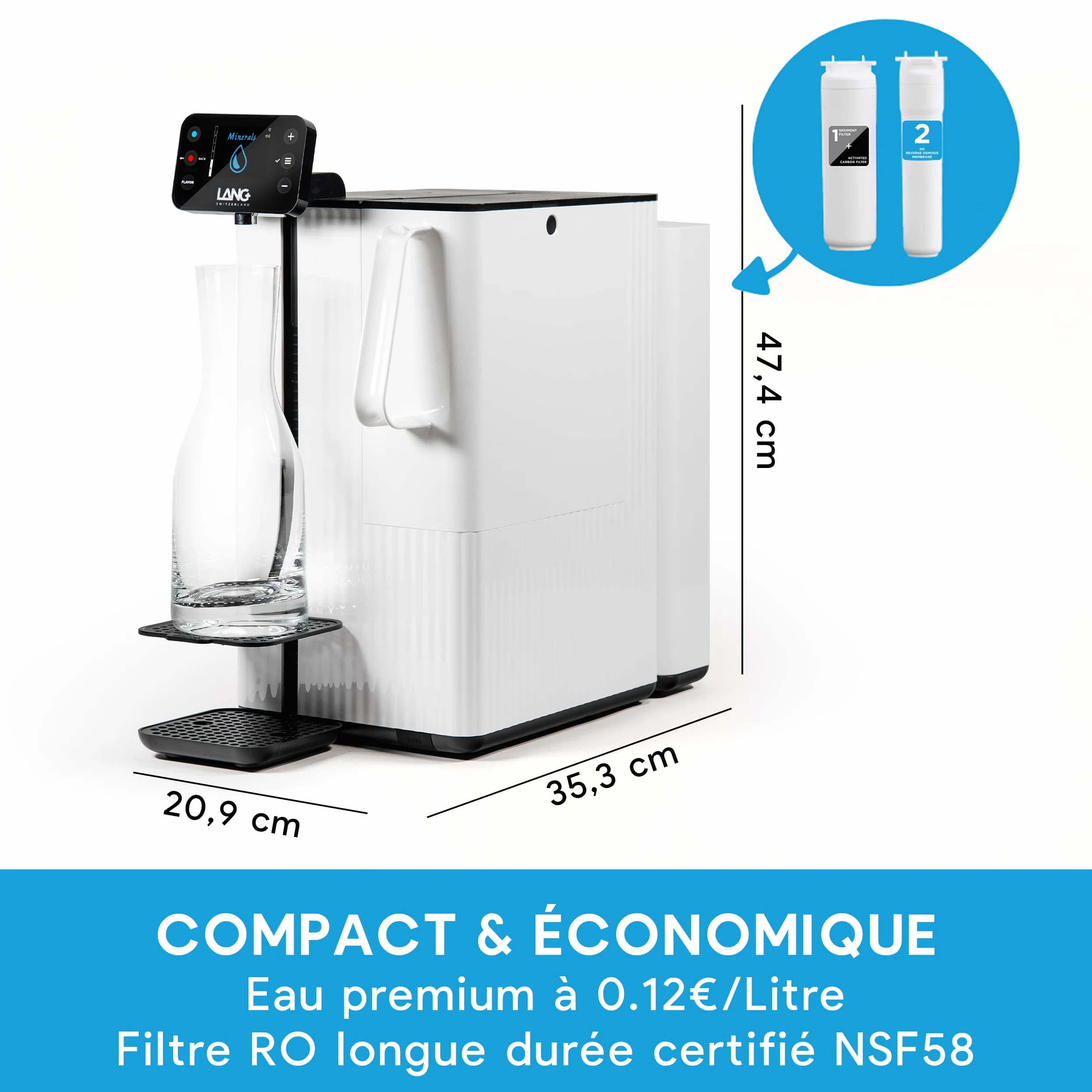 LANGWATER Purificateur d'eau & Mineralisation TheWell2 - Filtration eau potable avec Osmose Inverse, UV et Ajout de Minéraux (packs vendu séparément) - Distributeur Eau Chaude - Sans installation