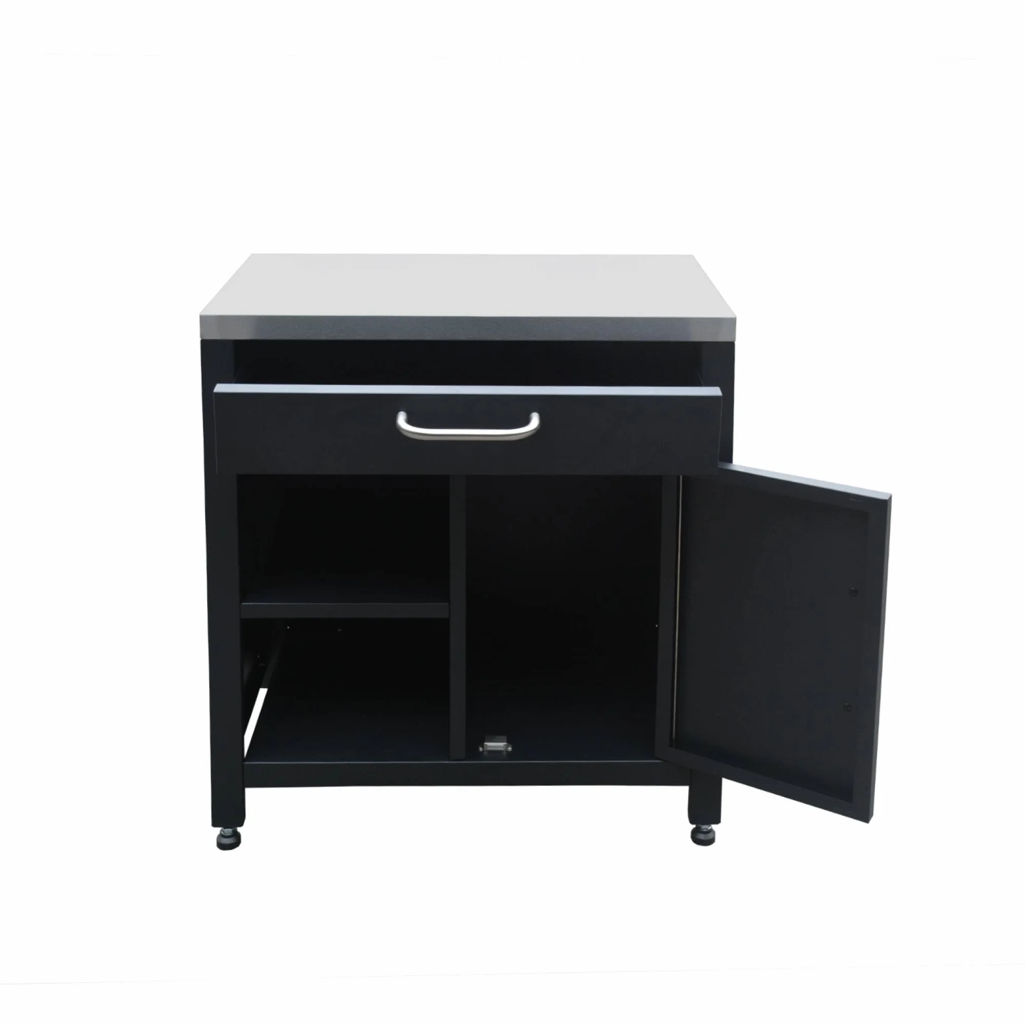 sweeek - Meuble de cuisine extérieure en acier L80cm avec 1 tiroir. 1 porte et 2 étagères de rangement