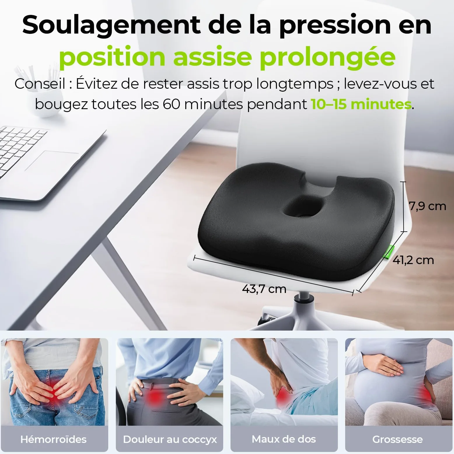 AUVON Coussin Chaise, Coccyx orthopédique, Chaise Bureau Ergonomique mémoire de Forme en U pour soulager Les hémorroïdes et la sciatique, Voiture, Fauteuil Roulant et Grossesse