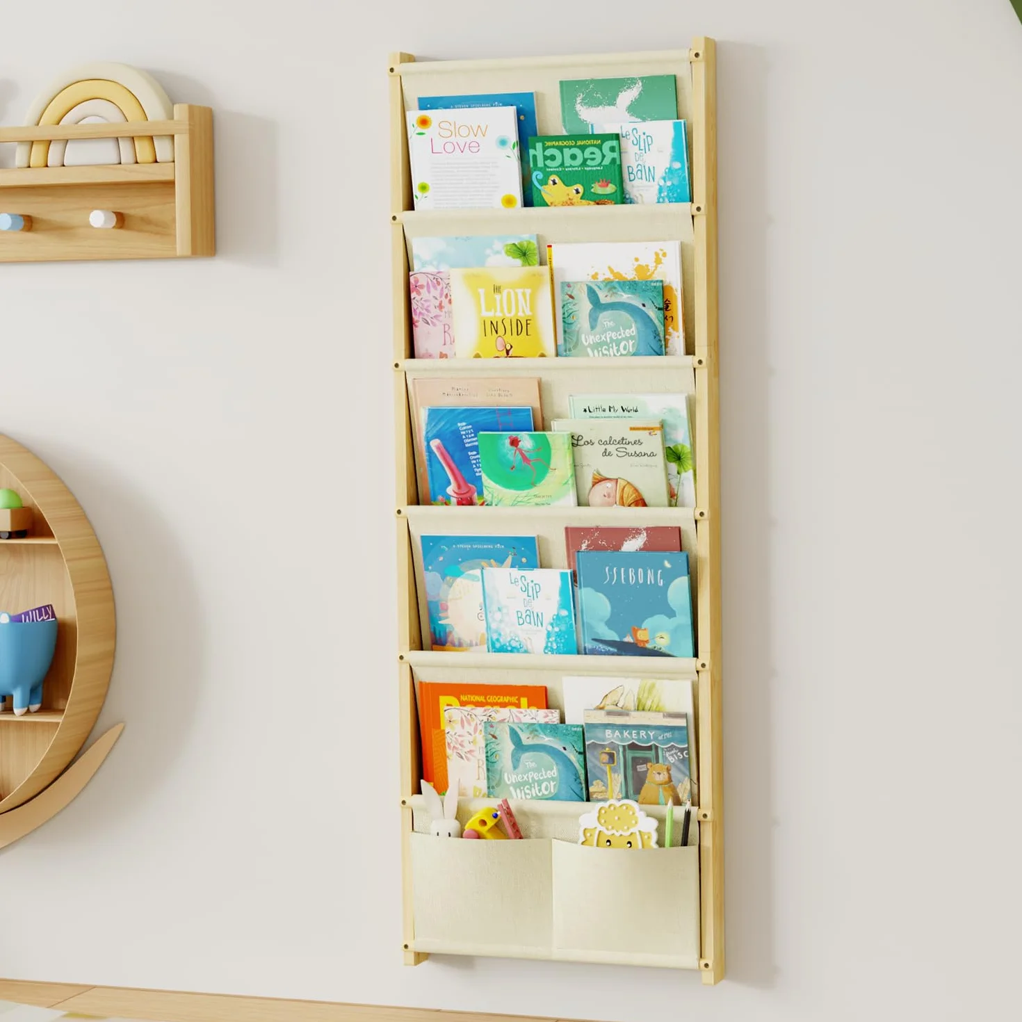 Étagère Murale en Bois pour Enfants, avec 6 Niveaux de Rangement, étagère Montessori pour Jouets, Chambre d'enfant, Chambre de bébé, Salle de Jeux, étagère de Rangement pour Livres d'enfants