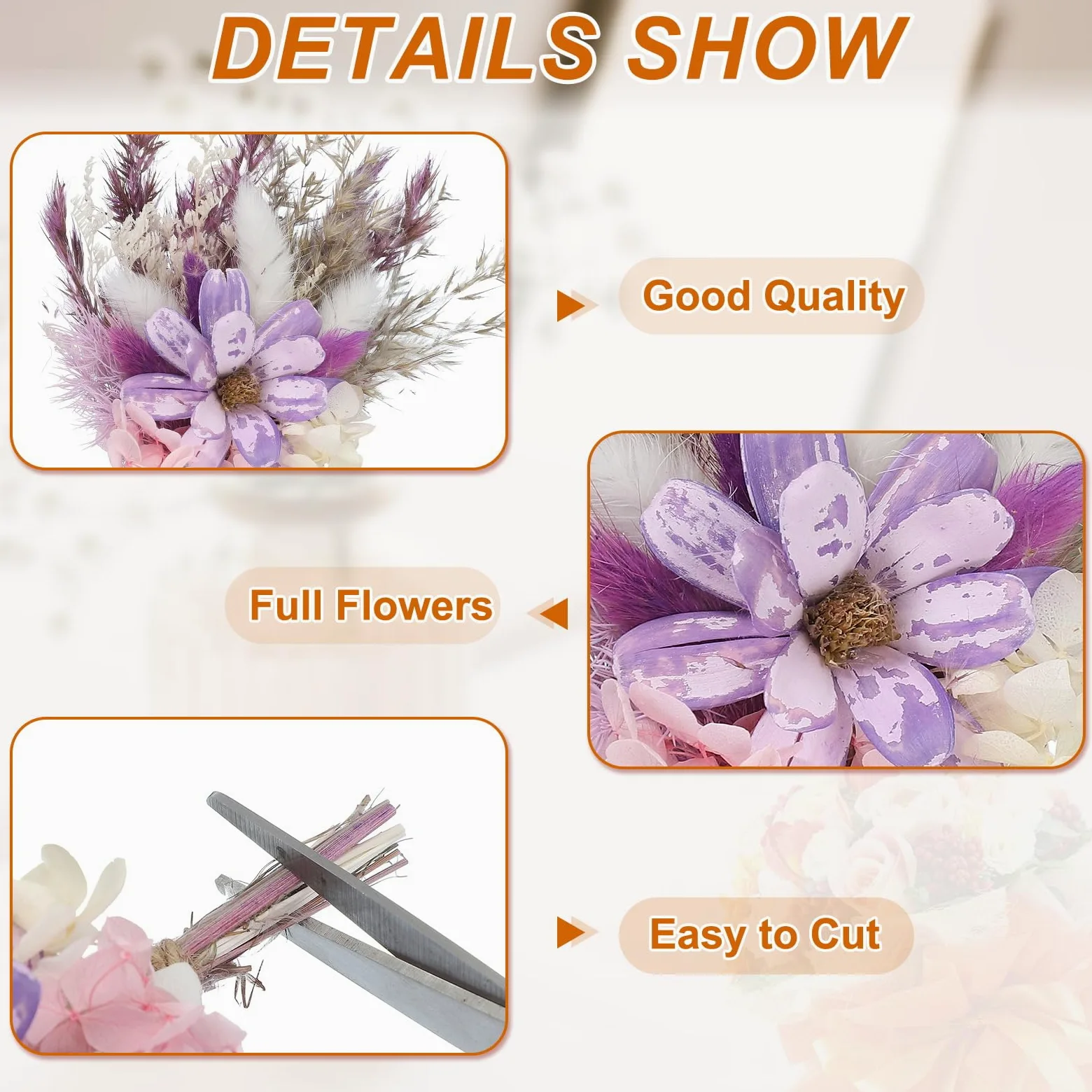 PATIKIL Mini Bouquet de Fleurs Séchées, 10pcs Herbe de Pampa Fleur Naturel avec Tige Décoration Gypsophile Boho Plante Florale pour Mariage Fête Artisanat DIY Loisirs Créatif, Violet/Blanc