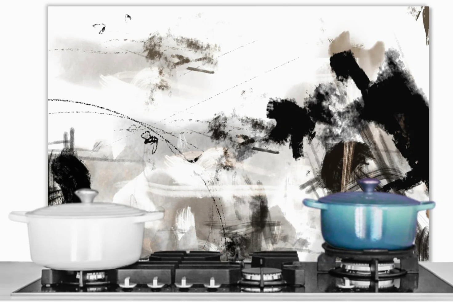 KitchenYeah© Crédence pour la Cuisine Murale 90x60 cm Aluminium Accessoire Déco Protège Mur Plaque Anti Protection Peinture - Noir et Blanc - Art