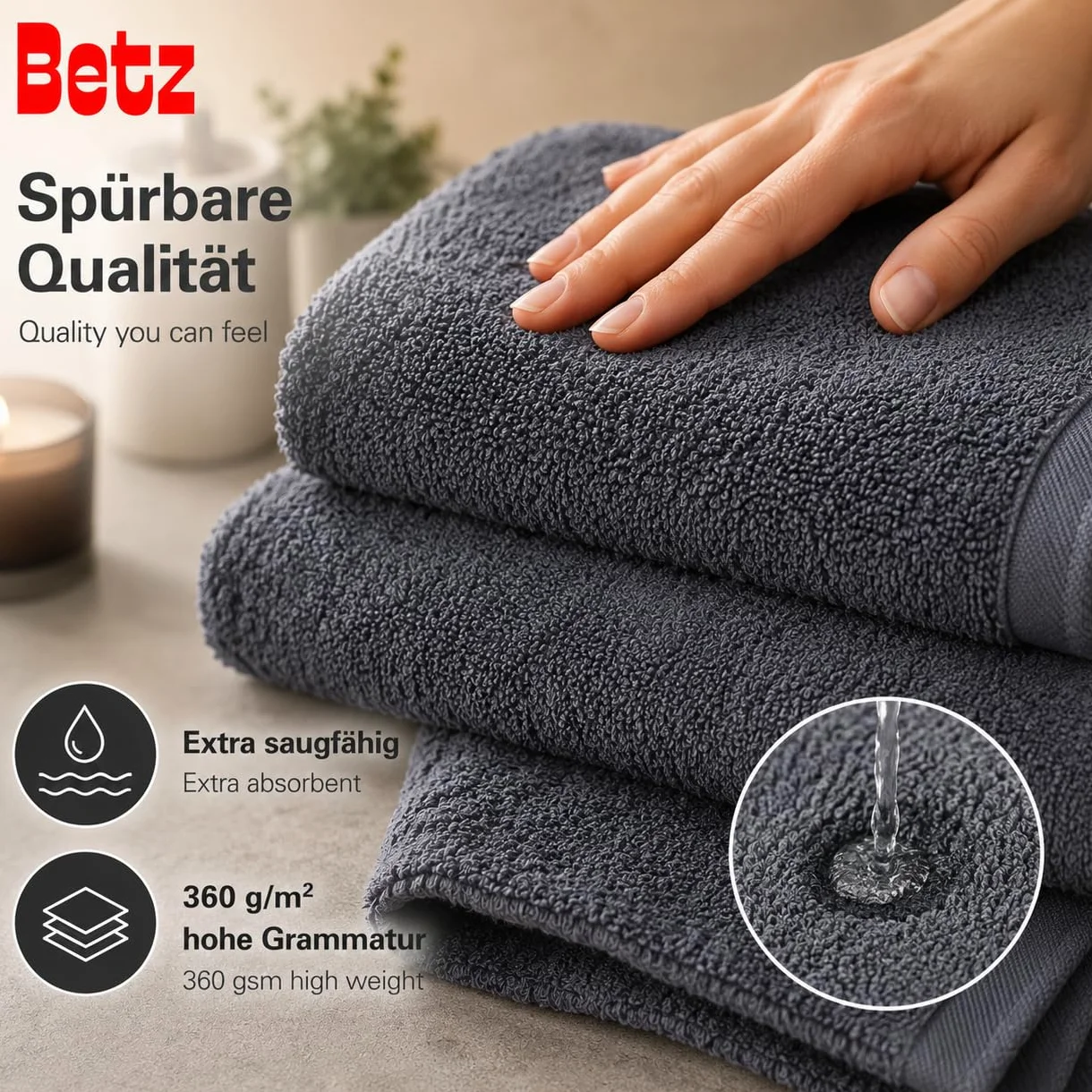 Betz Lot de 12 pièces Berlin 100% Coton 2 Draps de Bain 4 Serviettes de Toilette 2 d'invité 2 lavettes 2 Gants de Toilette Couleur Gris foncé - Berlin