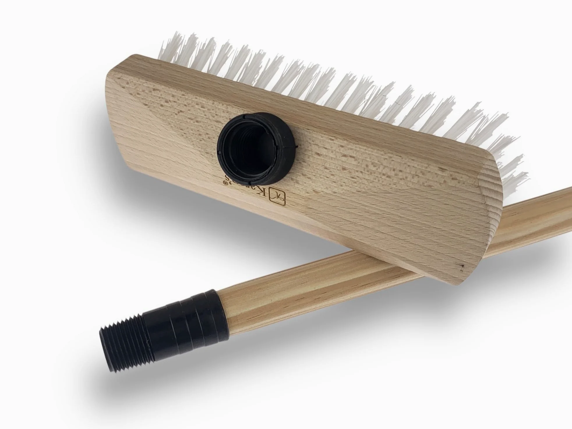 Balai Brosse Lave-Pont Nylon Blanc Haute qualité | Manche Bois 1,25 m | Monture Bois | pour Laver récurer ponts terrasses carrelages sols Tapis | Gamme KAROP'S | Kibros VC126110M