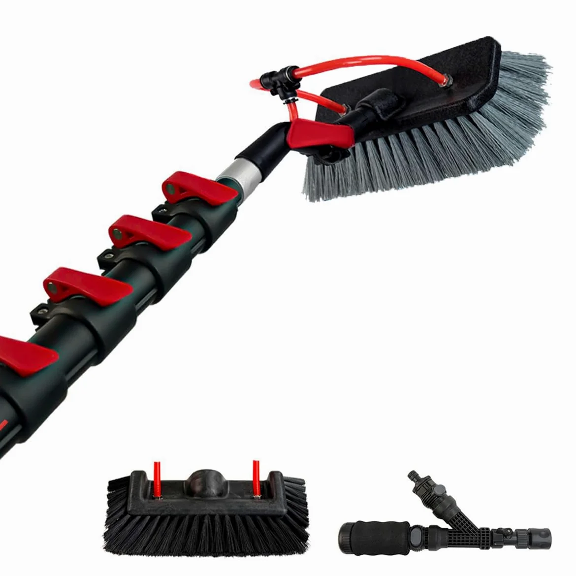Aquascopic Manche Télescopique Aluminium 10 m avec Brosse de Nettoyage – Perche Extensible Duo pour Piscine, Toit, Panneaux Solaires, Camping-Car, Fenêtres