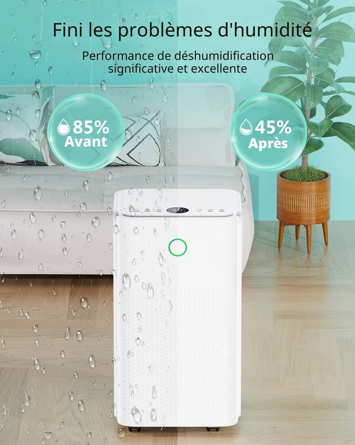 Déshumidificateur Électrique 12L/Jour avec Compresseur, 3 Modes, Silencieux et Basse Consommation, Drainage Continu, Réservoir 2,2 L, Minuterie 24 h, Deshumidificateur d Air pour Maison