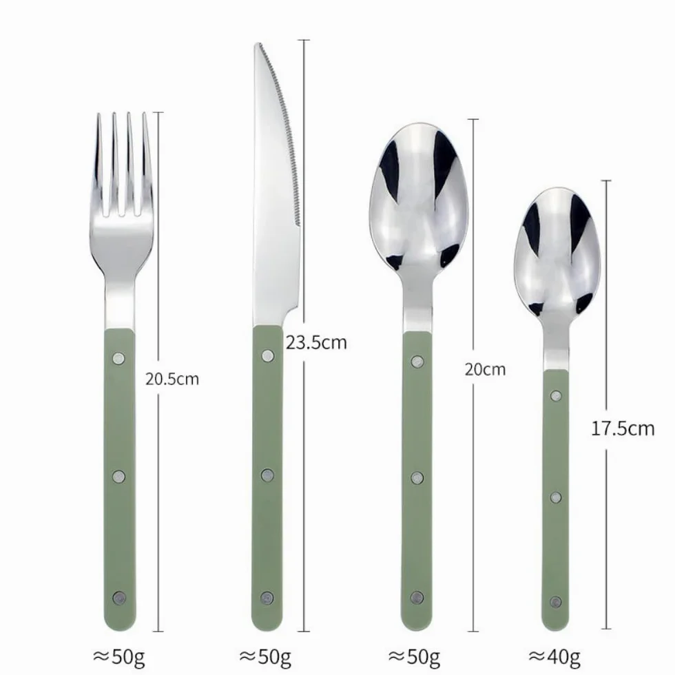 16 Pièces Pince Poignée Cuisine en Acier Inoxydable Argenterie Vaisselle Couverts Couteaux Fourchettes Cuillères Ensemble pour 4 Personnes Hôtel Maison Couteau À Steak Cuillère Dessert (Blanc)