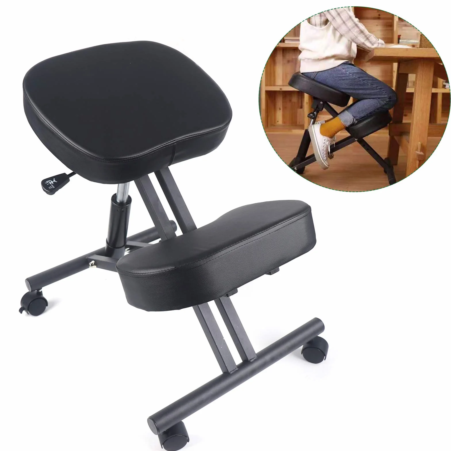 Tabouret ergonomique pour genoux, tabouret de bureau, améliorez votre posture avec une position assise inclinée, coussin épais et confortable, hauteur réglable, enroulable, pour la maison et le bureau