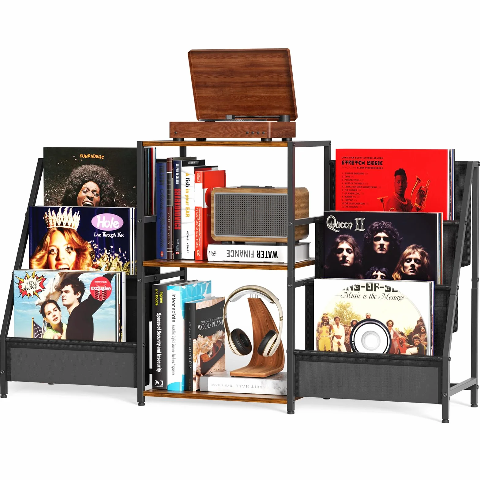 Plateau pour platine vinyle, support pour disques vinyles, support pour disques vinyles avec lecteur vinyle pour jusqu'à 300 albums, plateau pour platine vinyle avec lecteur multimédia vinyle