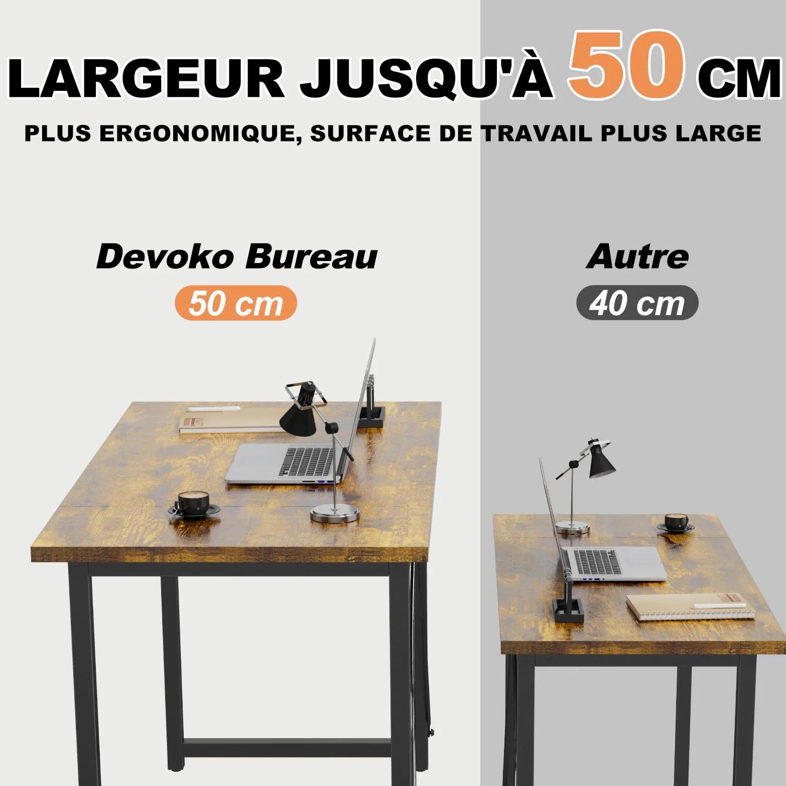 Devoko Bureau d'ordinateur, Table, Petits Bureaux d'étude 100 x 50 x 75 cm pour Les Petits Espaces, Poste de Travail, Bureau et Travail à Domicile, Cadre en Métal, Marron Rustique