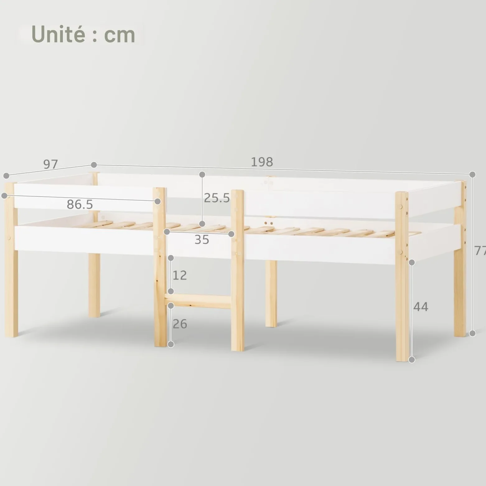 Sweiko Lit 90x190 cm,Cadre de lit pour Enfant en Bois Polyvalent avec barrière de sécurité, pour garçons et Filles,Cadre de lit en Bois Massif, Blanc