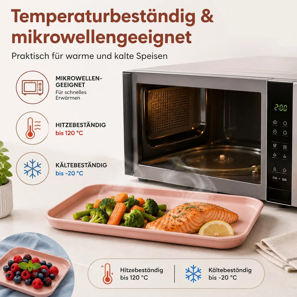 Lot de 24 plateaux de service jusqu'à 20 kg - Résistants aux températures - Passe au micro-ondes - Bord surélevé - Rectangulaire - Passe au lave-vaisselle - Pour cuisine, cantine, café (rose)