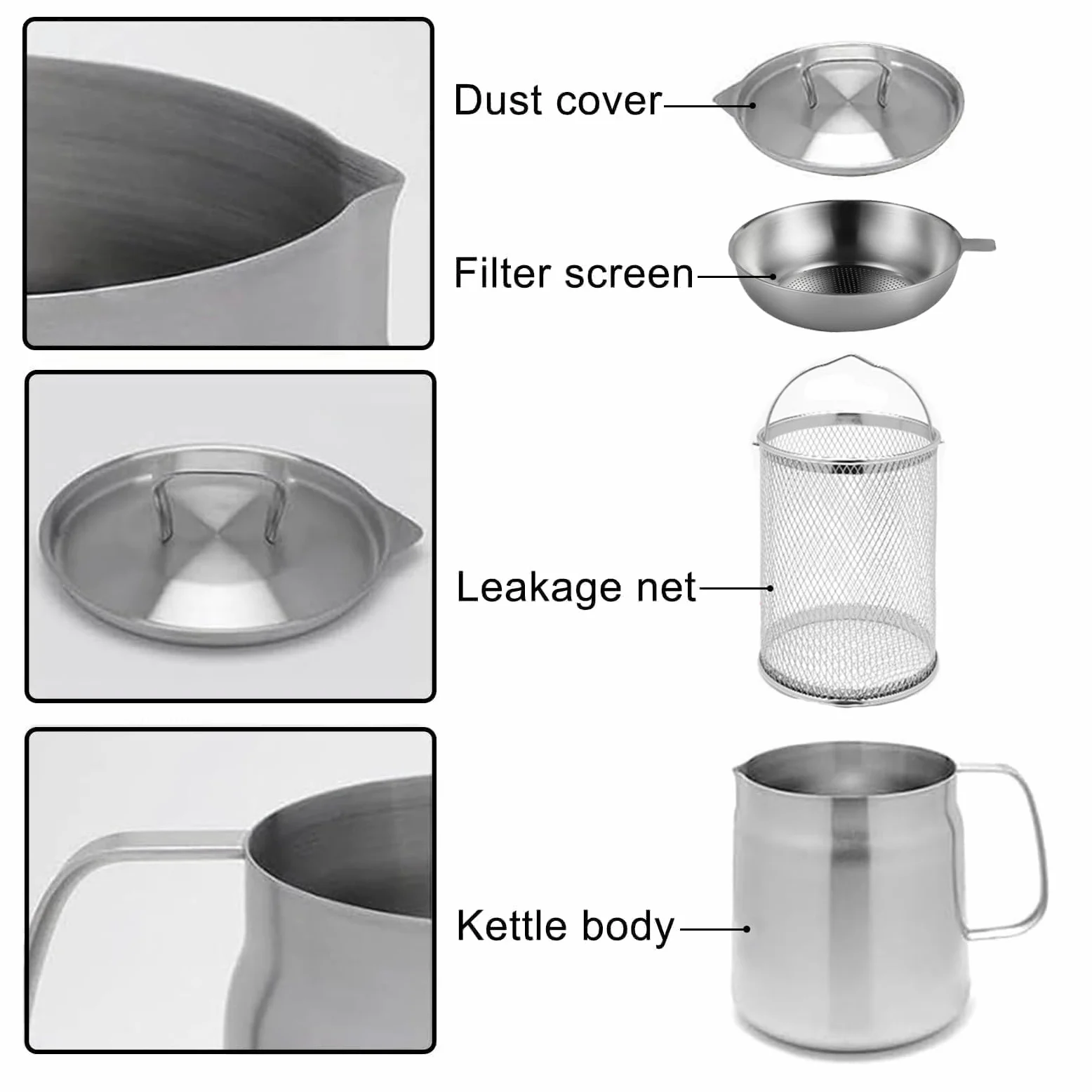 Récipient à Filtrer Huile Inox 304, 2L Grand Volume Polyvalent, Filtre à Huile de Cuisine Avec Couvercle Anti-poussière, avec Panier à Frire, Brosse à Cuisinière, Filtre et Gants