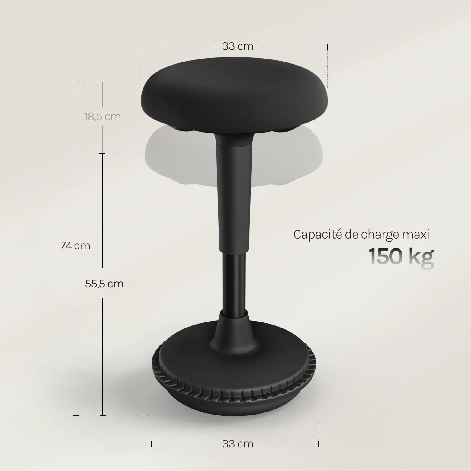 WOLTU Tabouret Ergonomique à Bascule, Tabouret Dynamique, Siège Assis-Debout Pivotant, Hauteur Réglable 55,5 à 74 cm, pour Bureau à Domicile, Noir