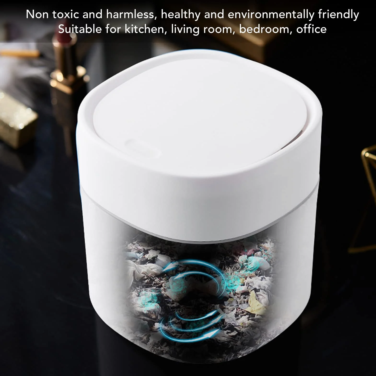 Mini Poubelle de Bureau, Petite Poubelle de Table compacte avec Couvercle ABS pour Rangement déchets, Design élégant pour comptoir, Bureau et Voiture, Blanc