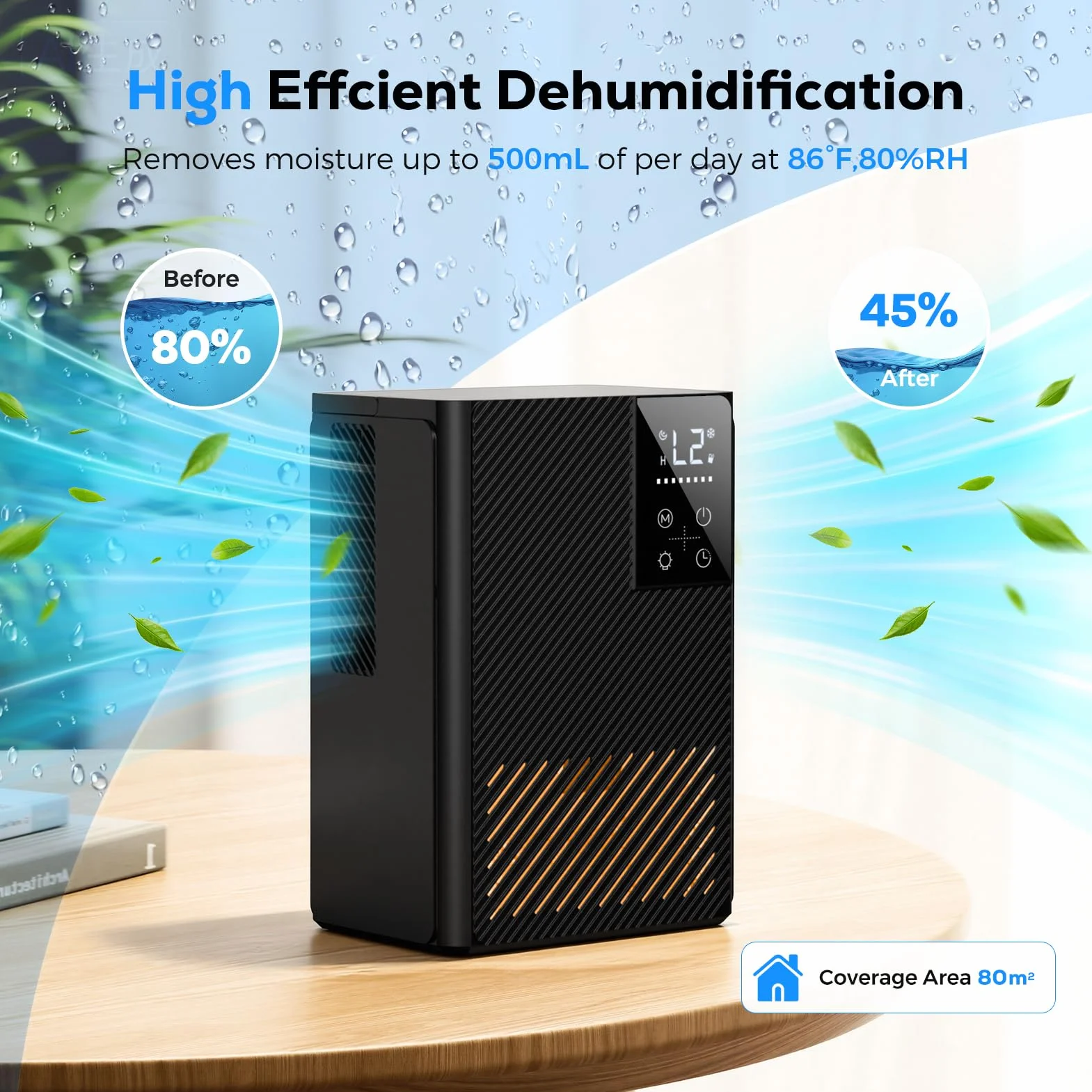 Deshumidificateur d Air 2500ML, Déshumidificateurs Electrique Silencieux Econome en Energie, Anti Moisissure, Auto-Arrêt & Dégivrage, Minuterie, LED 7 Couleurs, Idéal pour Chambre/Salle de Bains