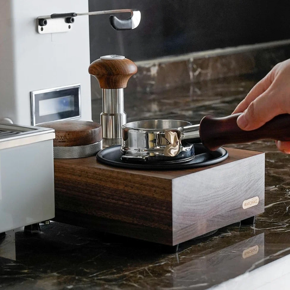 watchget Knock Box Boîte à frapper en bois avec station de tamper pour expresso, boîte de rangement pour café 51/54/58 mm, distributeur de café, accessoires expresso en bois