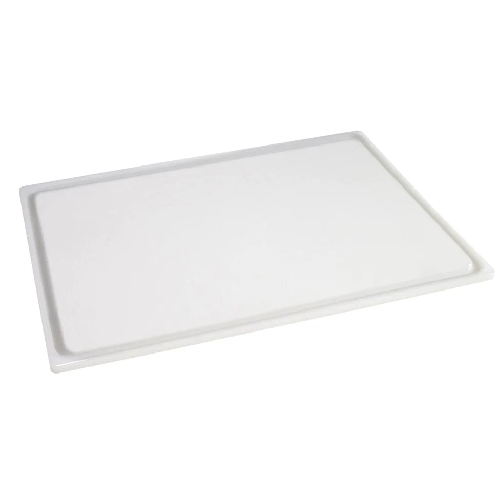 Louis Tellier - Planche à découper blanche, avec rigole - 50x30cm, 2cm | Code HACCP : produits laitiers, aliments cuits ; épaisseur 2cm, PE HD 500, préserve le fil ; lave-vaisselle, hygiène pro